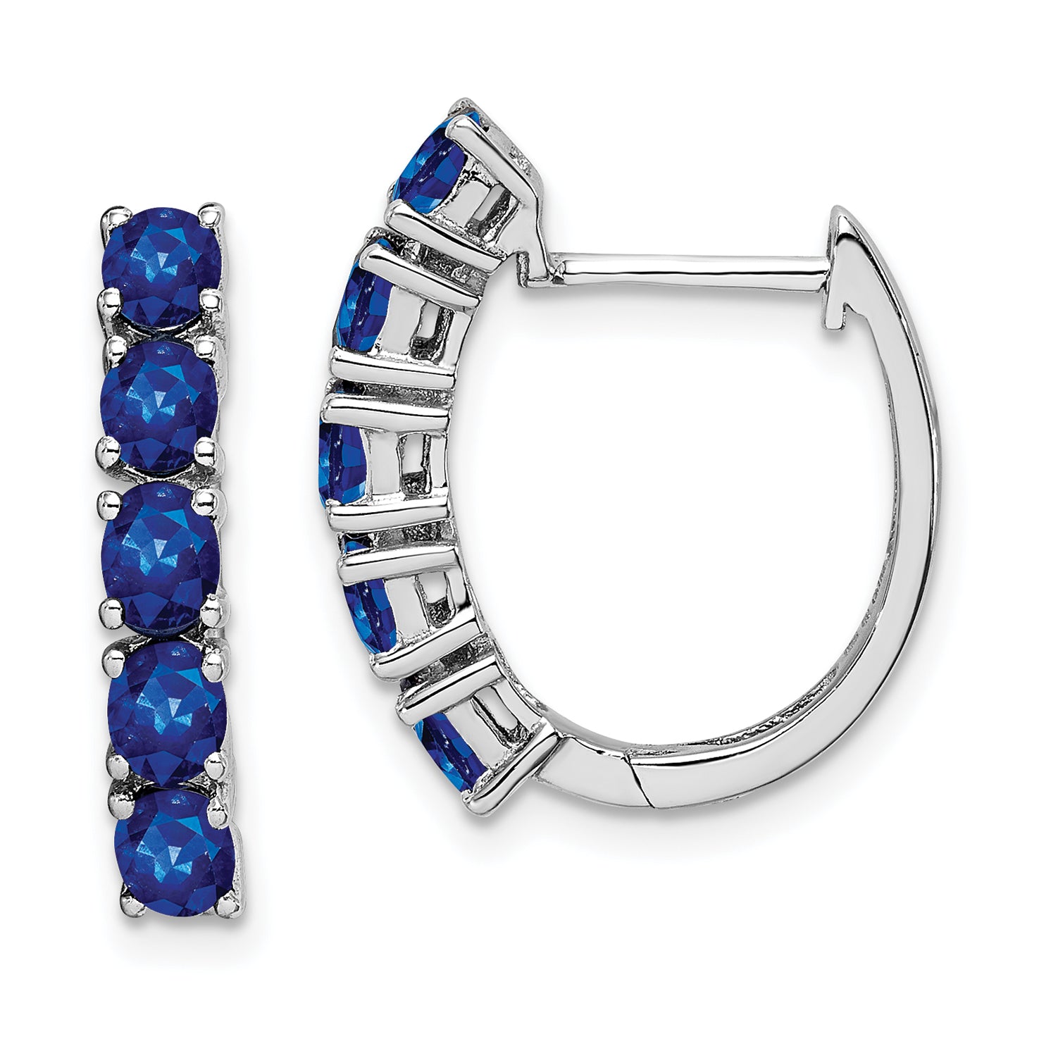 Sterling Silver Rhodium-plated Polished Sapphire Hinged Hoop Earrings Main image