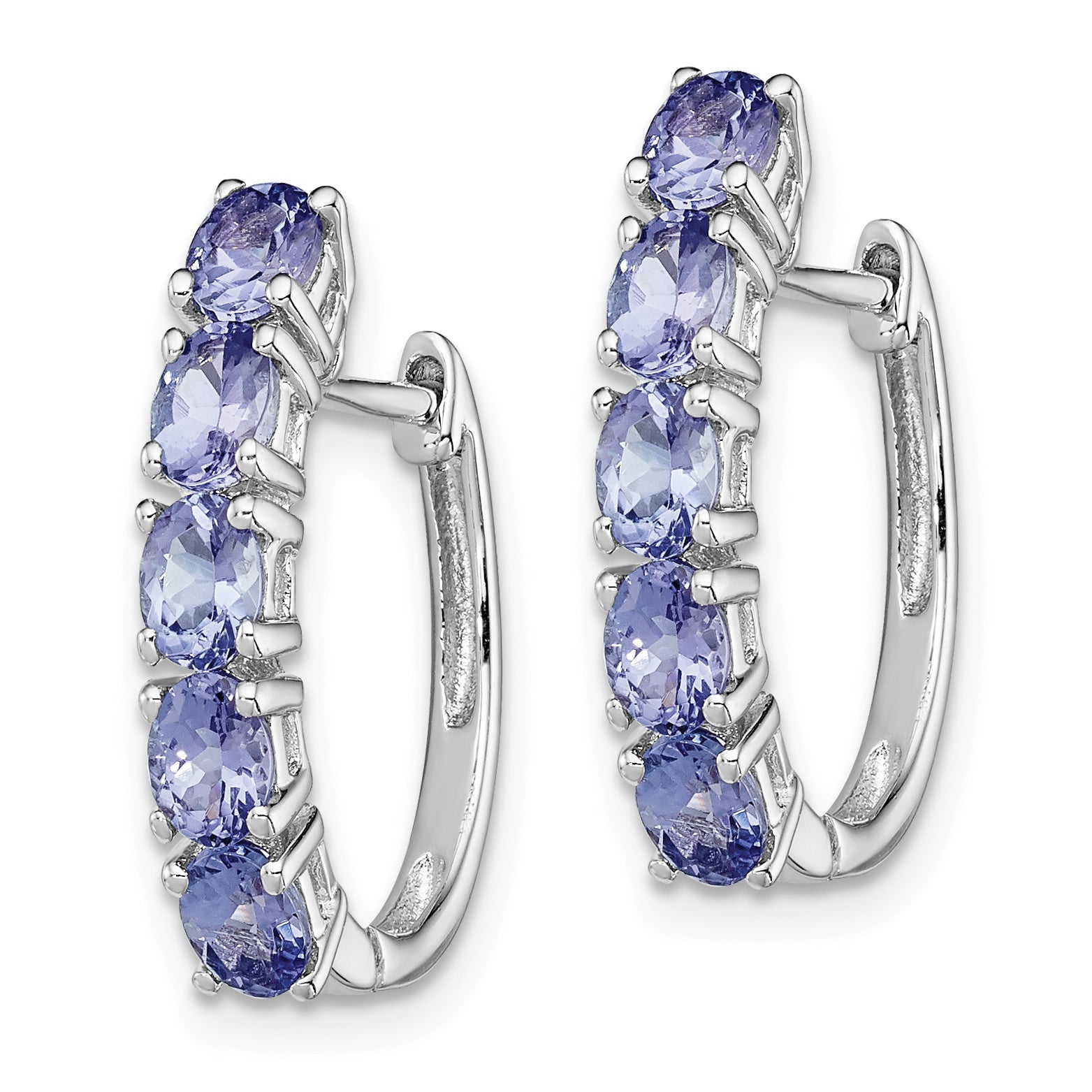 Sterling Silver Rhodium-plated Oval Tanzanite Hinged Hoop Earrings Secondary image