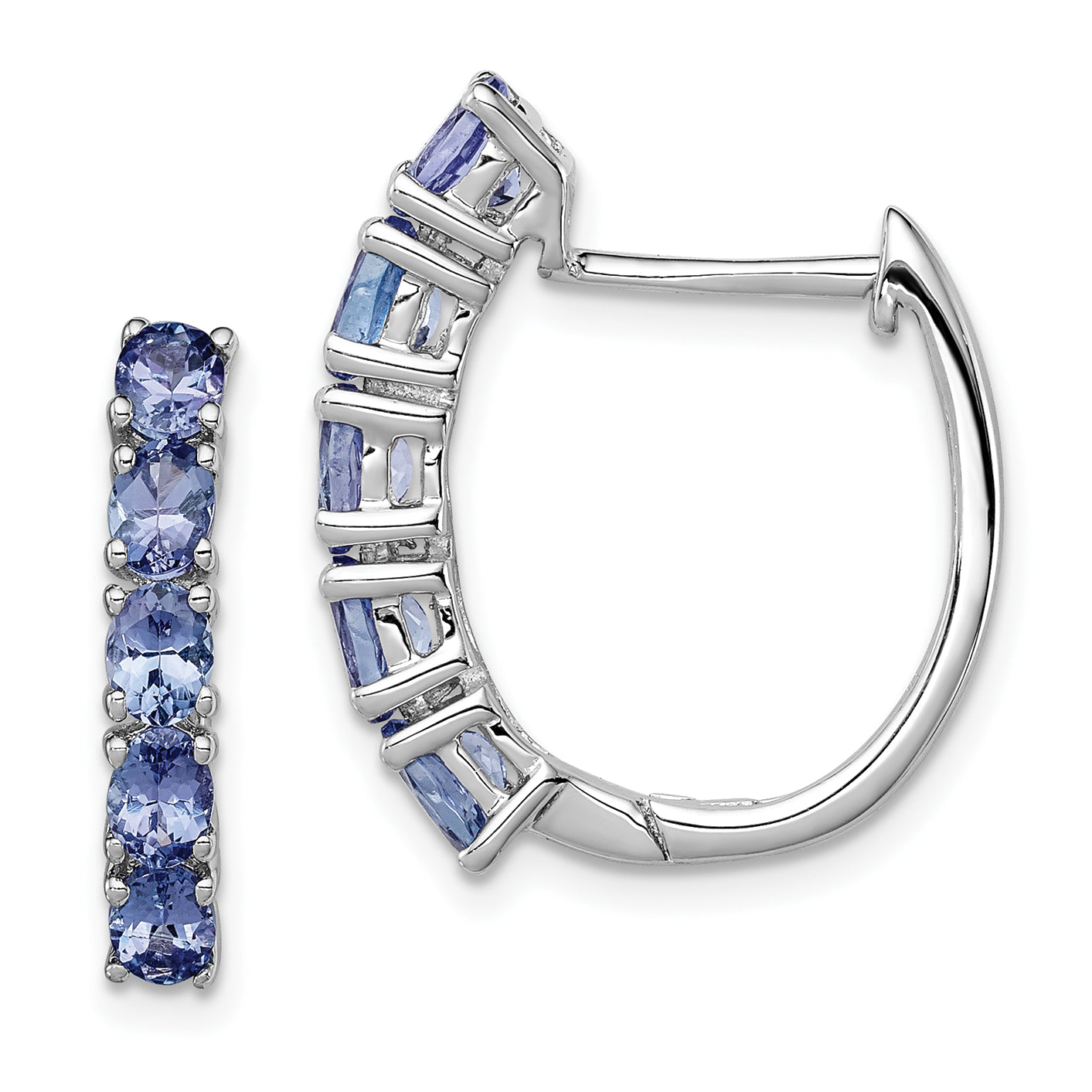 Sterling Silver Rhodium-plated Oval Tanzanite Hinged Hoop Earrings Main image