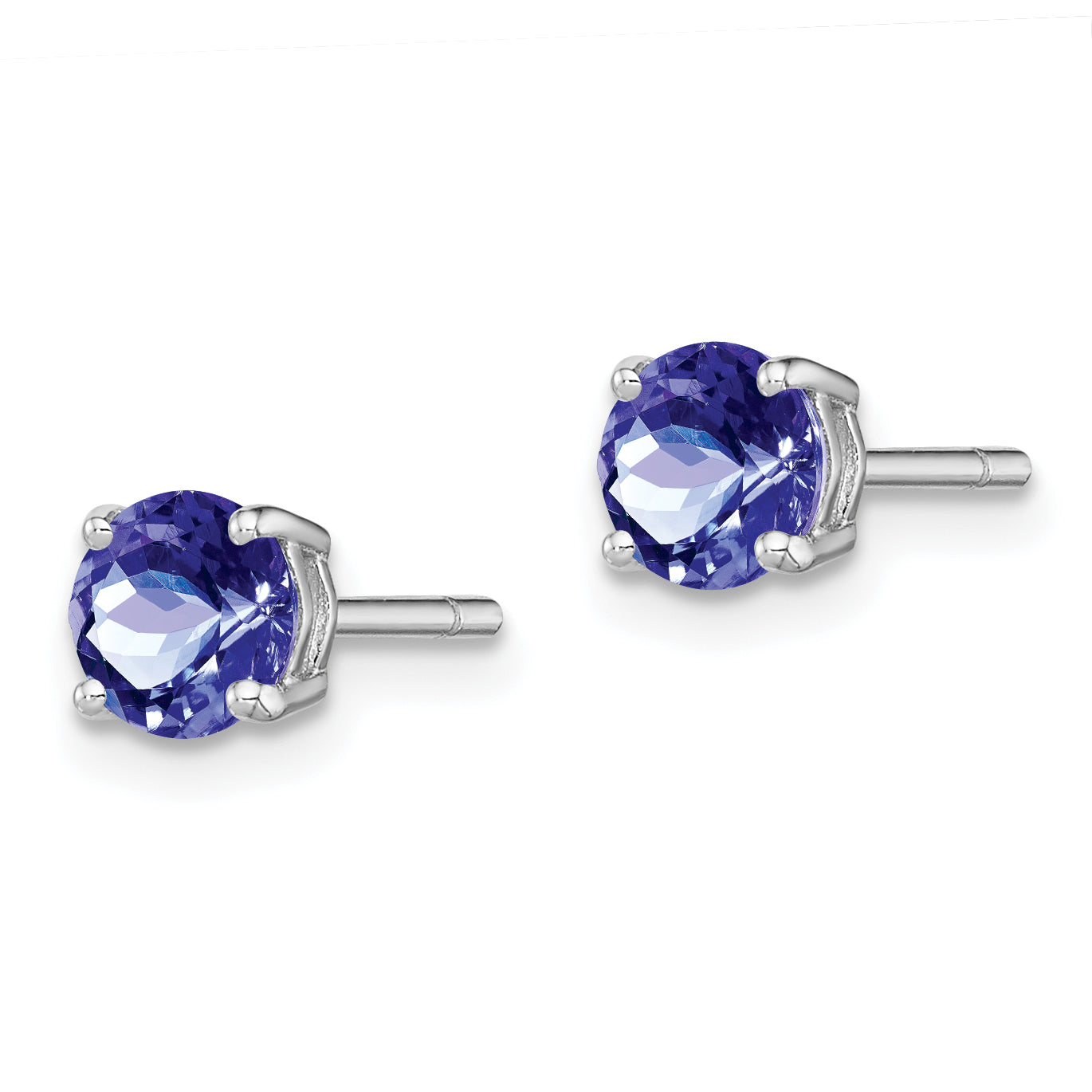 Sterling Silver Rhodium-plated Round Tanzanite Post Earrings Secondary image