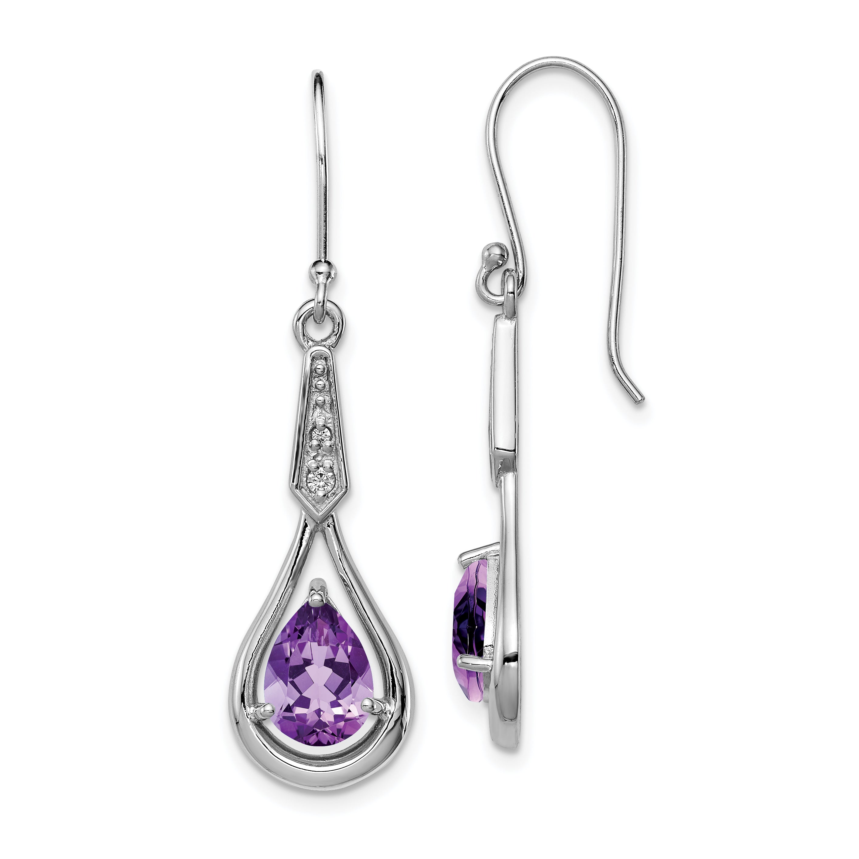 Sterling Silver Rhodium-plated CZ and Amethyst Dangle Earrings Main image