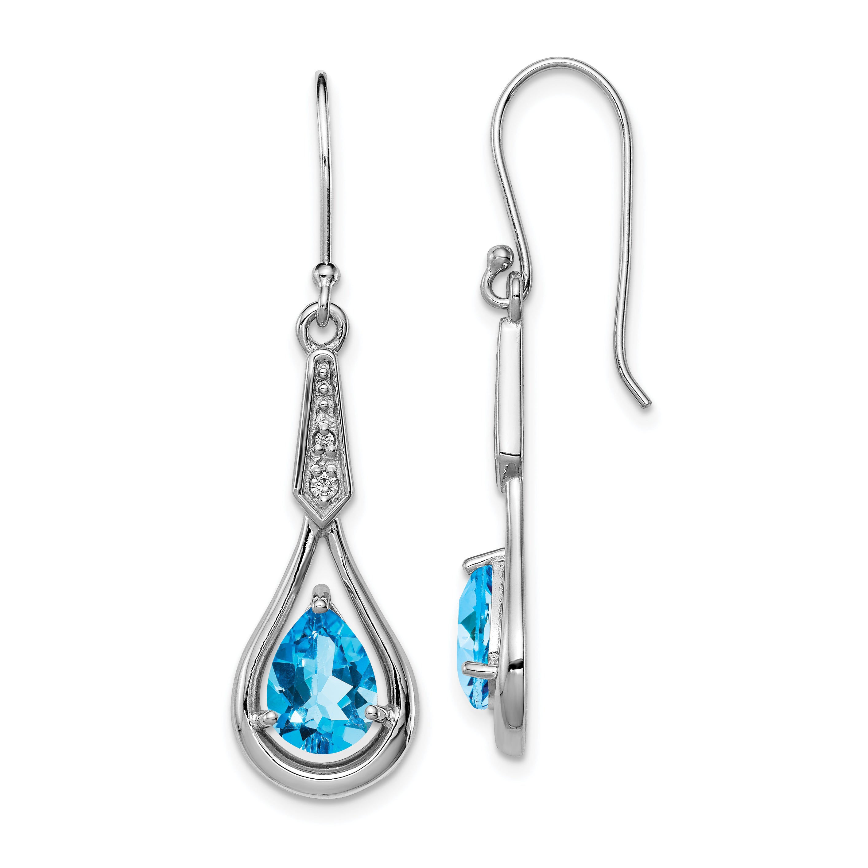 Sterling Silver Rhodium-plated CZ and Blue Topaz Dangle Earrings Main image