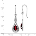 Sterling Silver Rhodium-plated CZ and Garnet Shepherd Hook Earrings