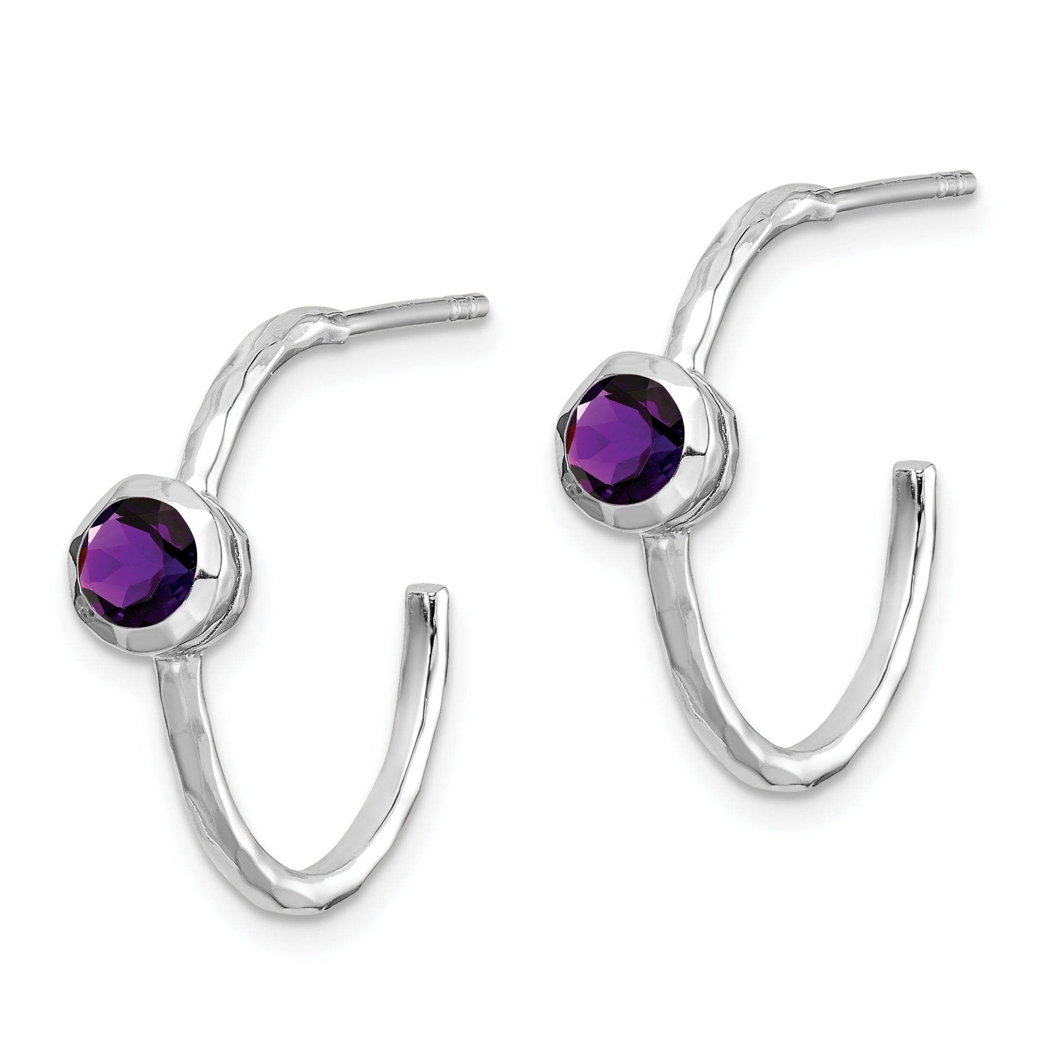 Sterling Silver Rhodium-plated Amethyst Post Hoop Earrings Secondary image