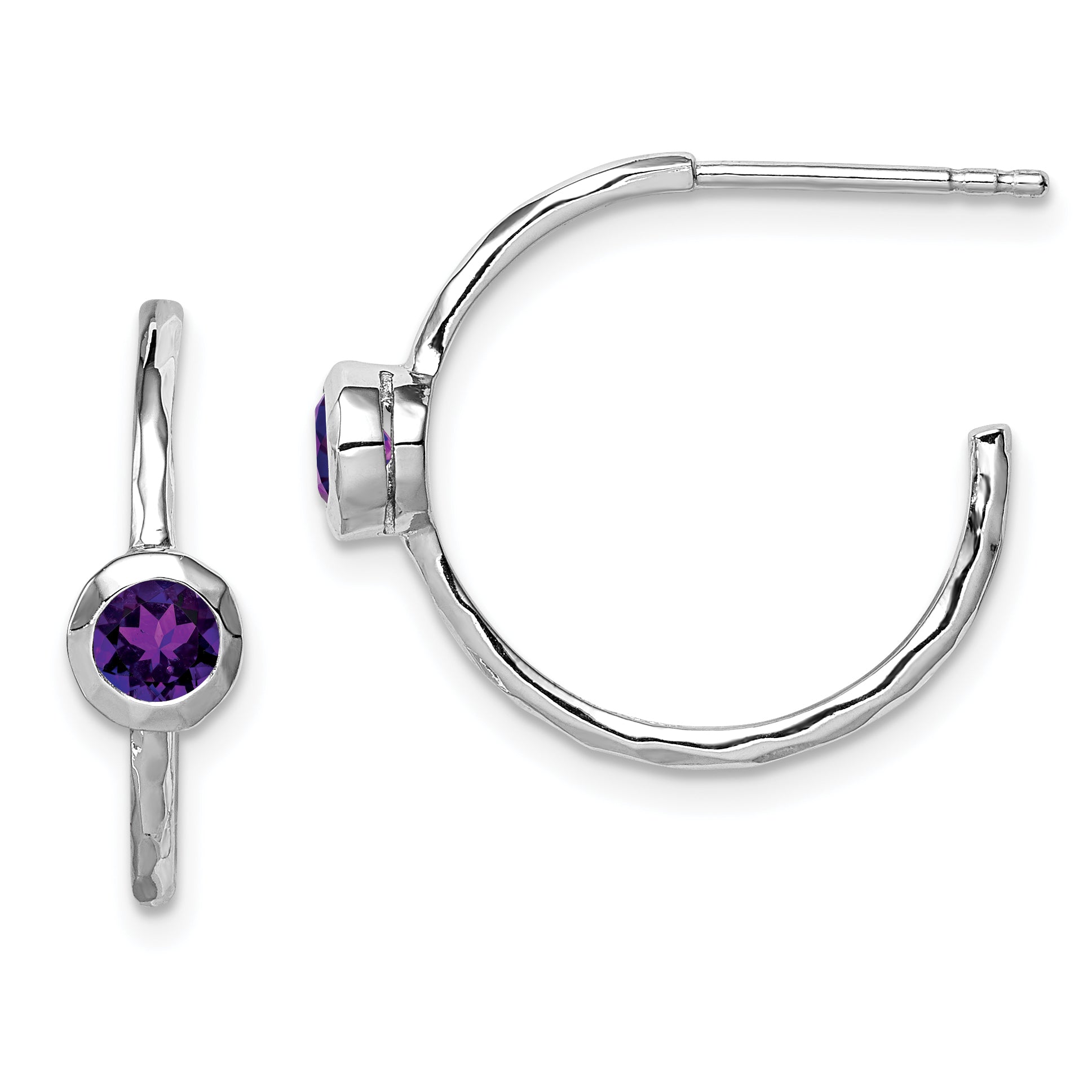 Sterling Silver Rhodium-plated Amethyst Post Hoop Earrings Main image