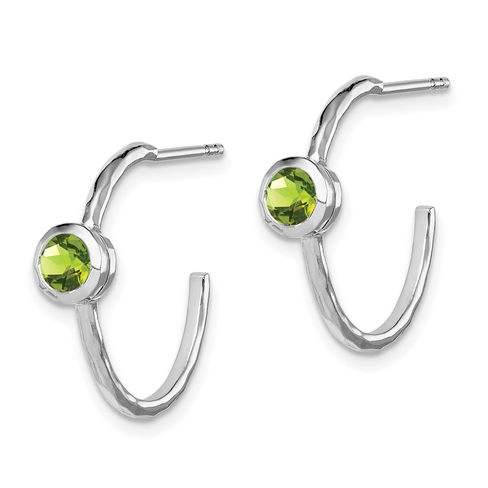 Sterling Silver Rhodium-plated w/Peridot Post Hoop Earrings Secondary image