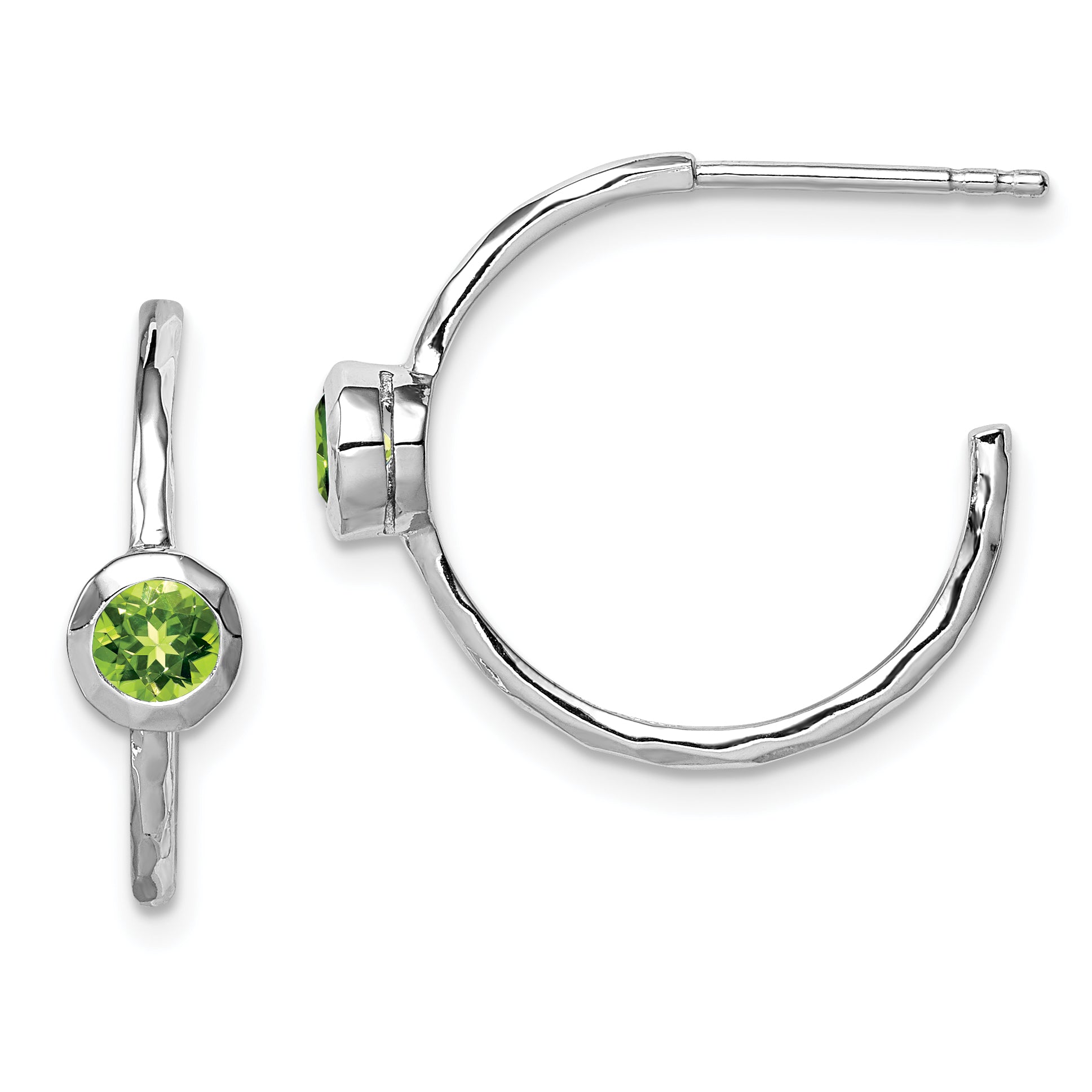 Sterling Silver Rhodium-plated w/Peridot Post Hoop Earrings Main image