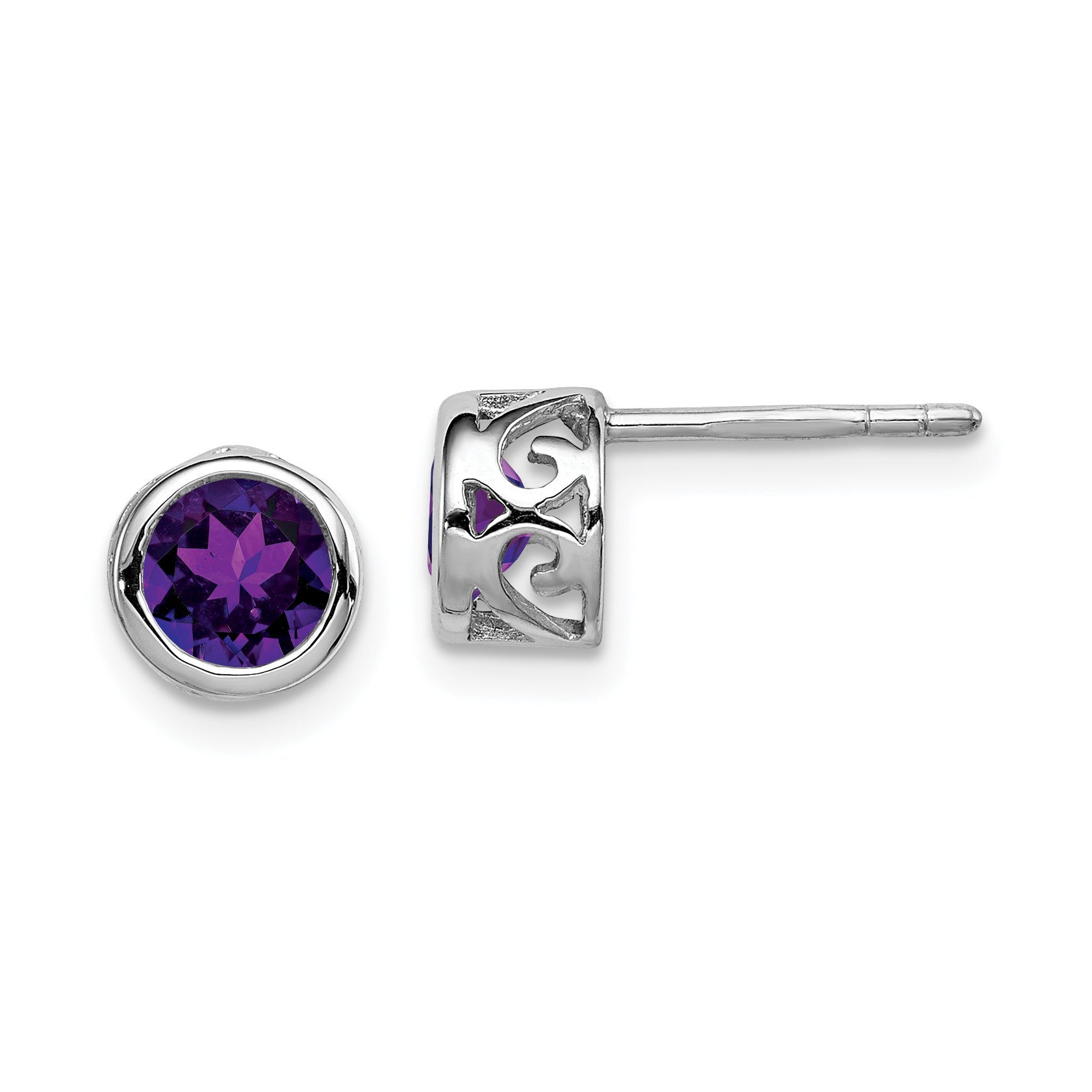 Sterling Silver Rhodium-plated Polished Amethyst Round Post Earrings Main image