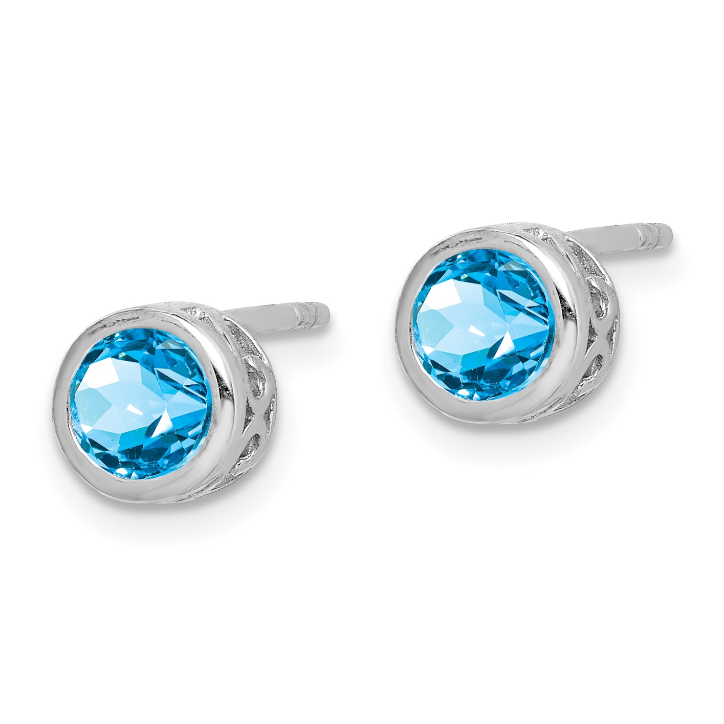 Sterling Silver Rhodium Polished Blue Topaz Round Post Earrings Secondary image