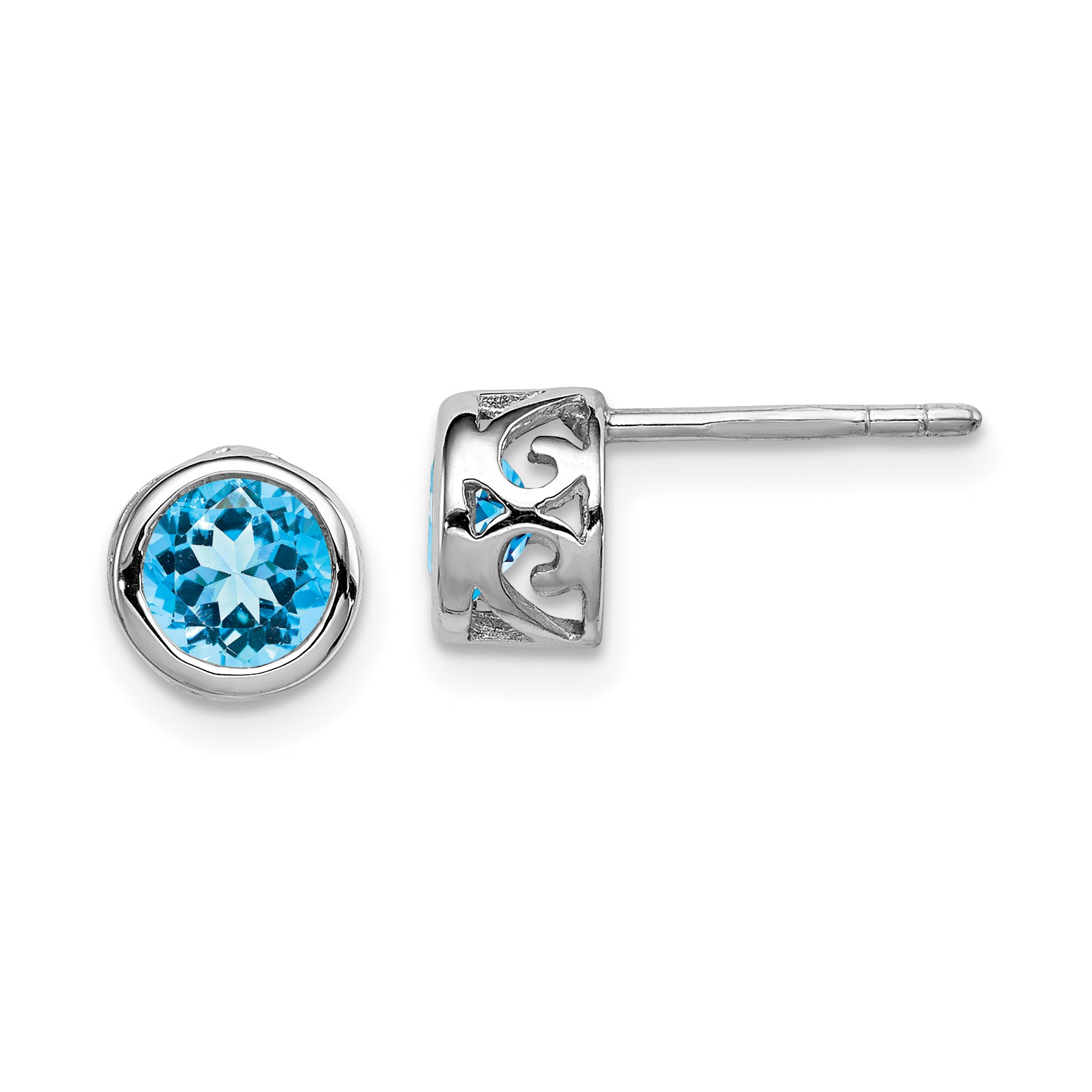 Sterling Silver Rhodium Polished Blue Topaz Round Post Earrings Main image