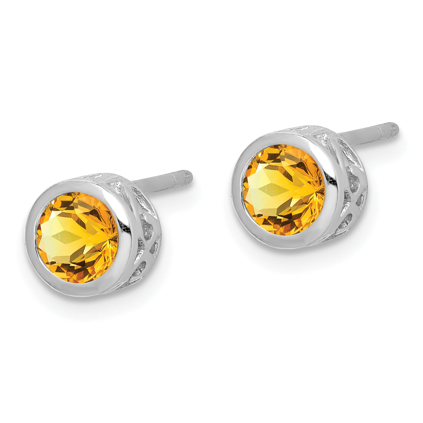 Sterling Silver Rhodium-plated Polished Citrine Round Post Earrings Secondary image