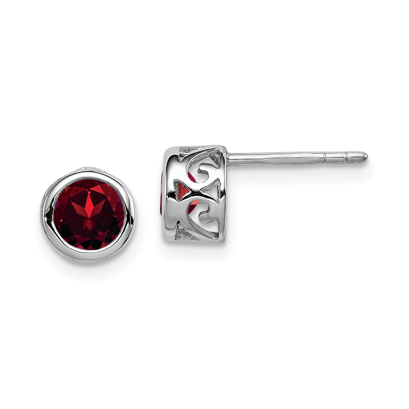 Sterling Silver Rhodium-plated Polished Garnet Round Post Earrings Main image