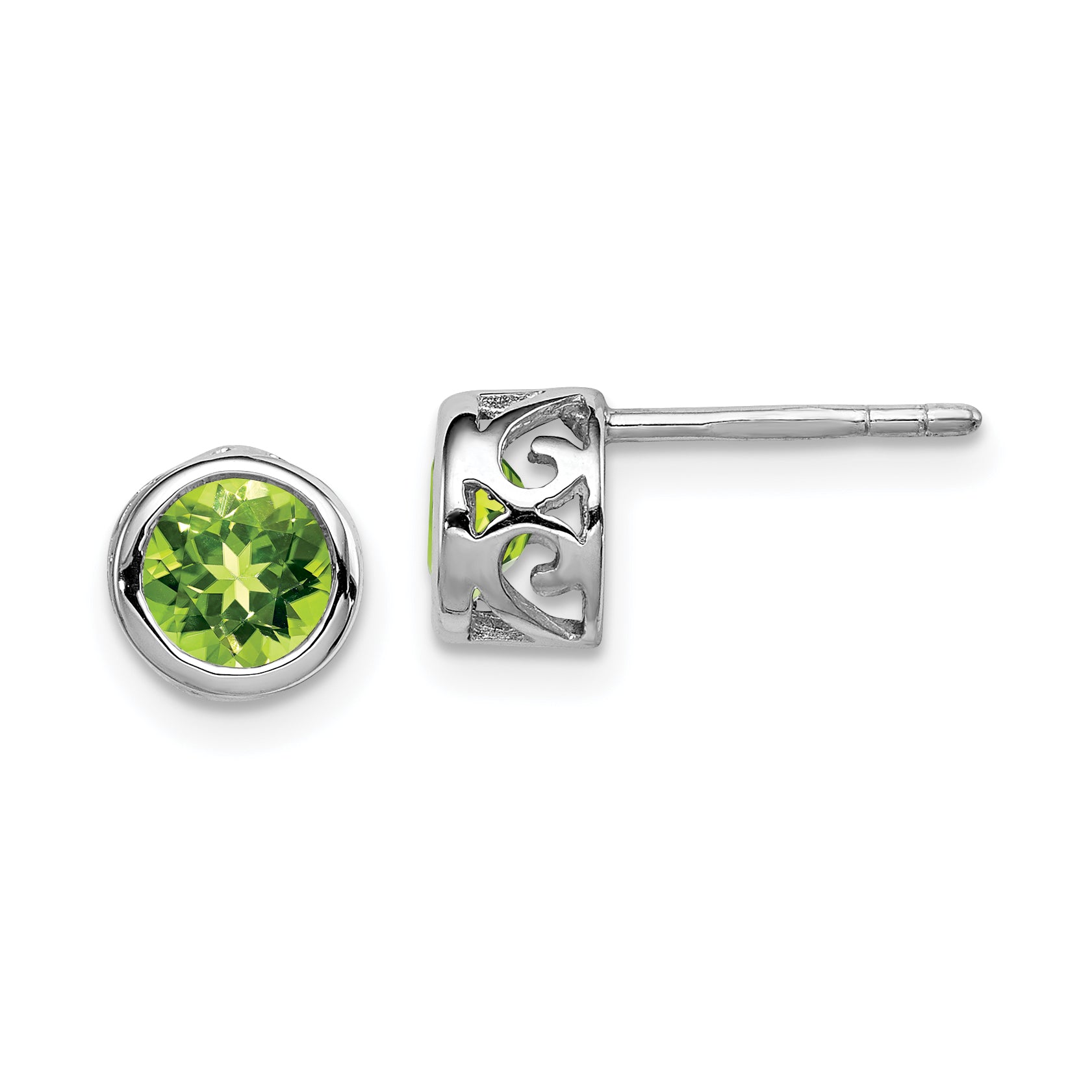 Sterling Silver Rhodium-plated Polished Peridot Round Post Earrings Main image