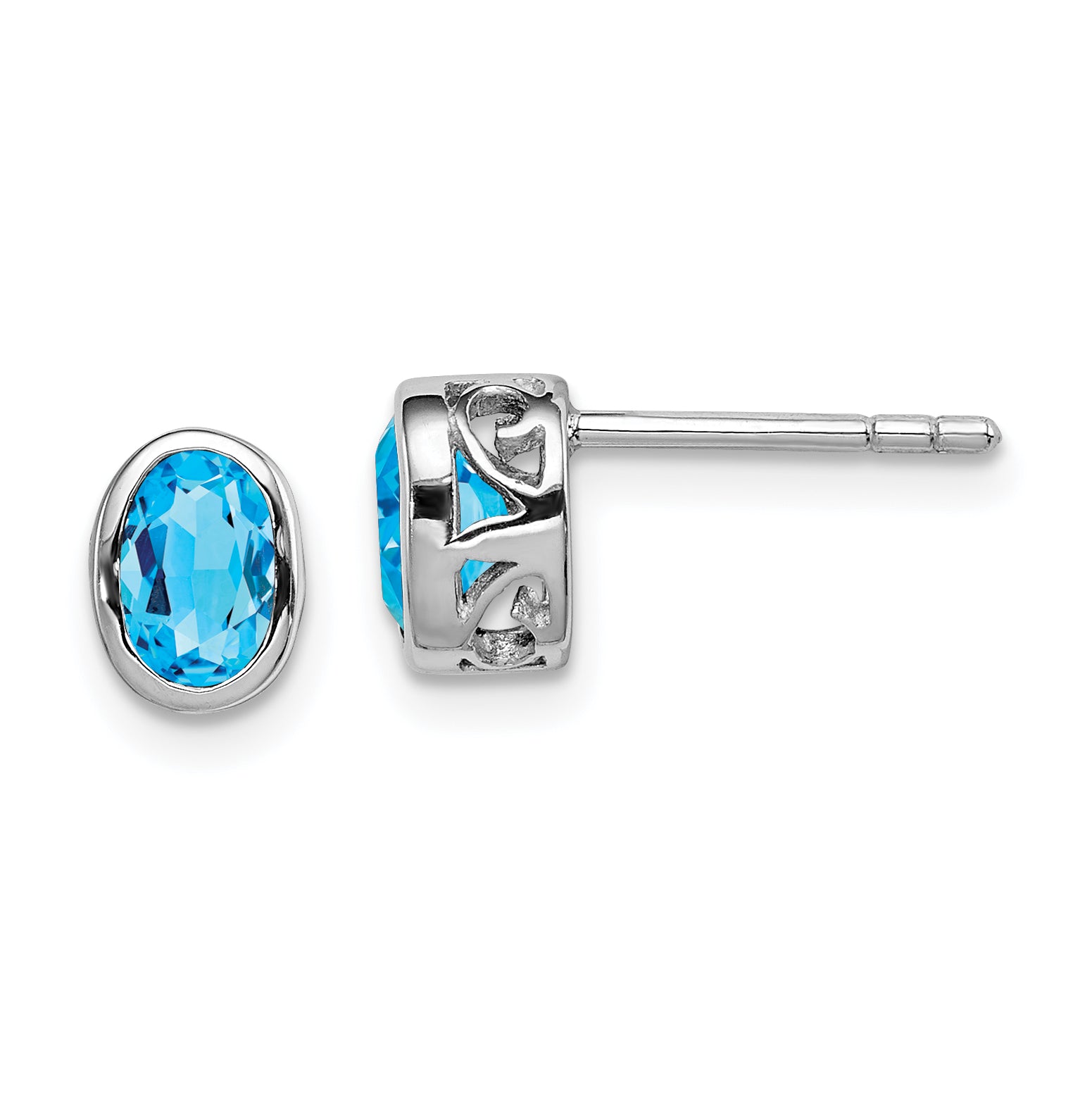 Sterling Silver Rhodium-plated Polished Blue Topaz Oval Post Earrings Main image