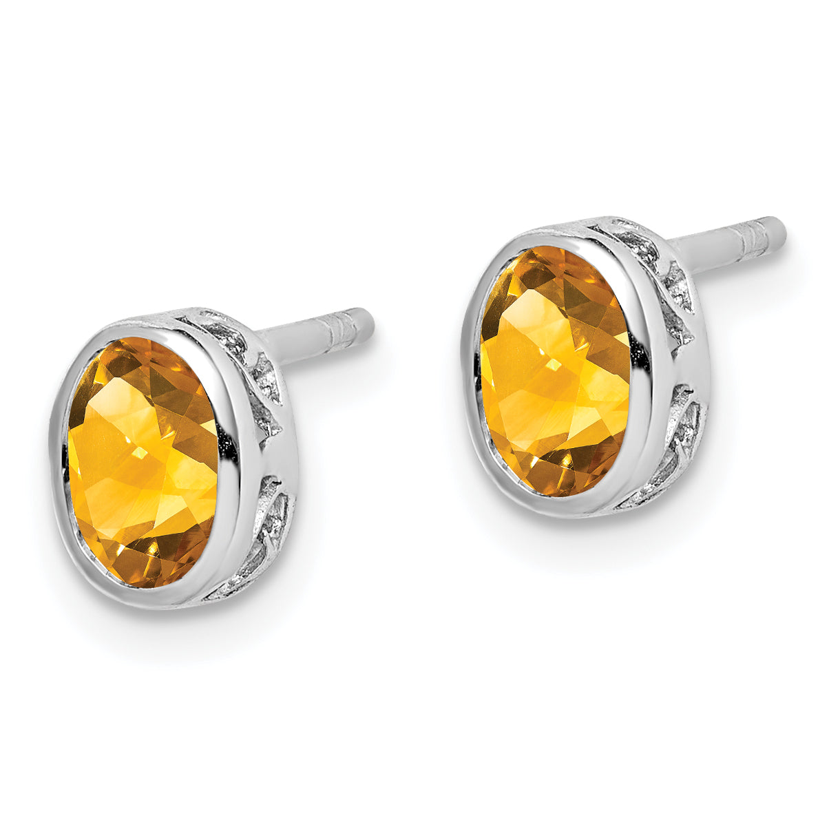 Sterling Silver Rhodium-plated Polished Citrine Oval Post Earrings Secondary image