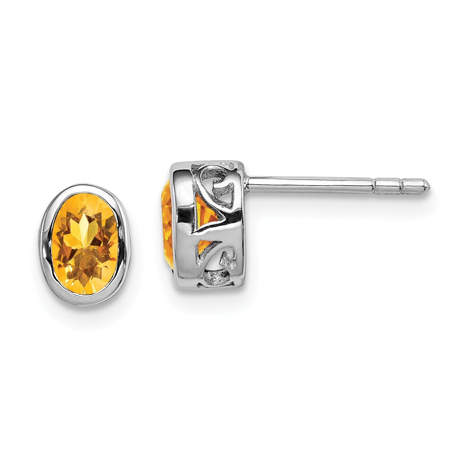 Sterling Silver Rhodium-plated Polished Citrine Oval Post Earrings Main image