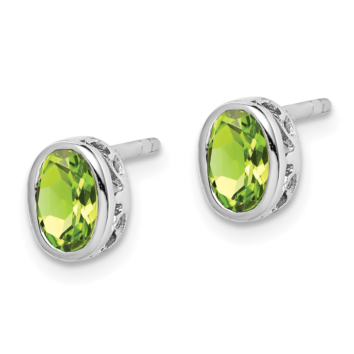 Sterling Silver Rhodium-plated Polished Peridot Oval Post Earrings Secondary image