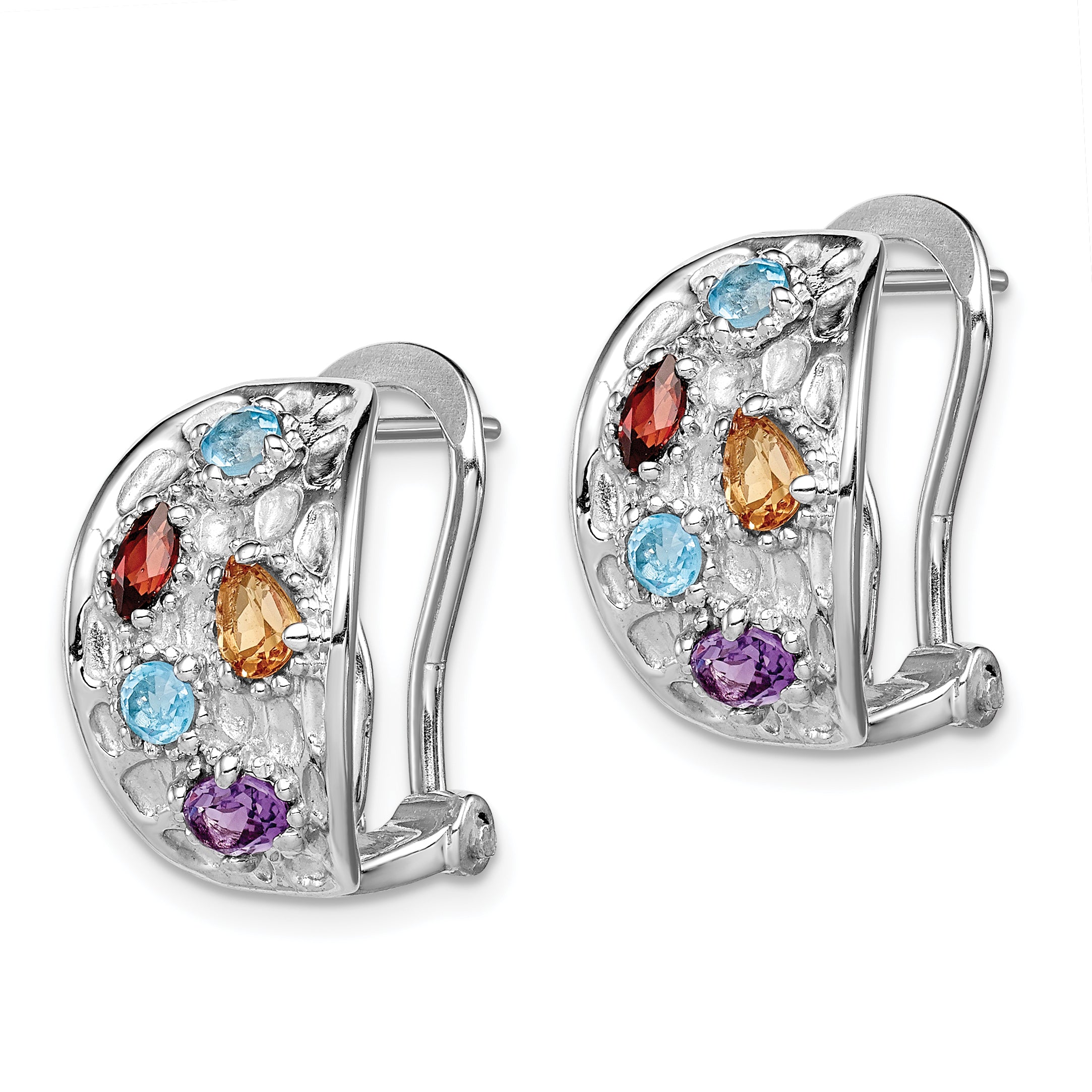 SS Rhodium-plated Amethyst/Blue Topaz/Garnet/Citrine Omega Back Earrings Secondary image