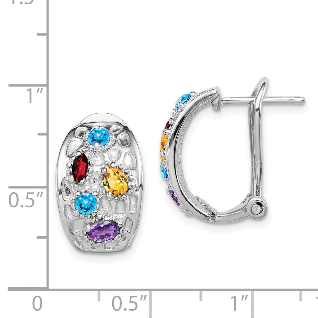 SS Rhodium-plated Amethyst/Blue Topaz/Garnet/Citrine Omega Back Earrings