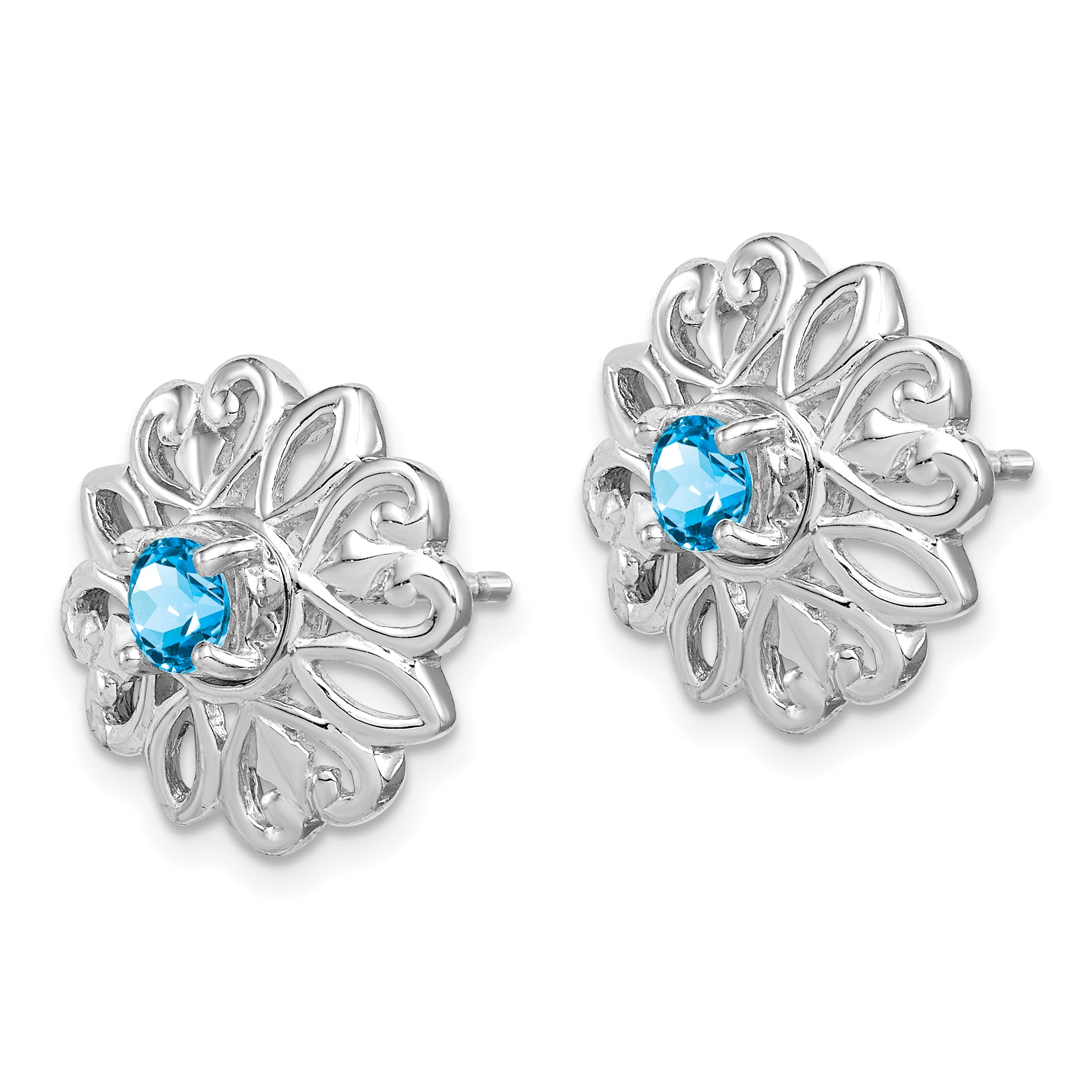Sterling Silver Rhodium-plated Blue Topaz Studs with Earring Jackets Secondary image