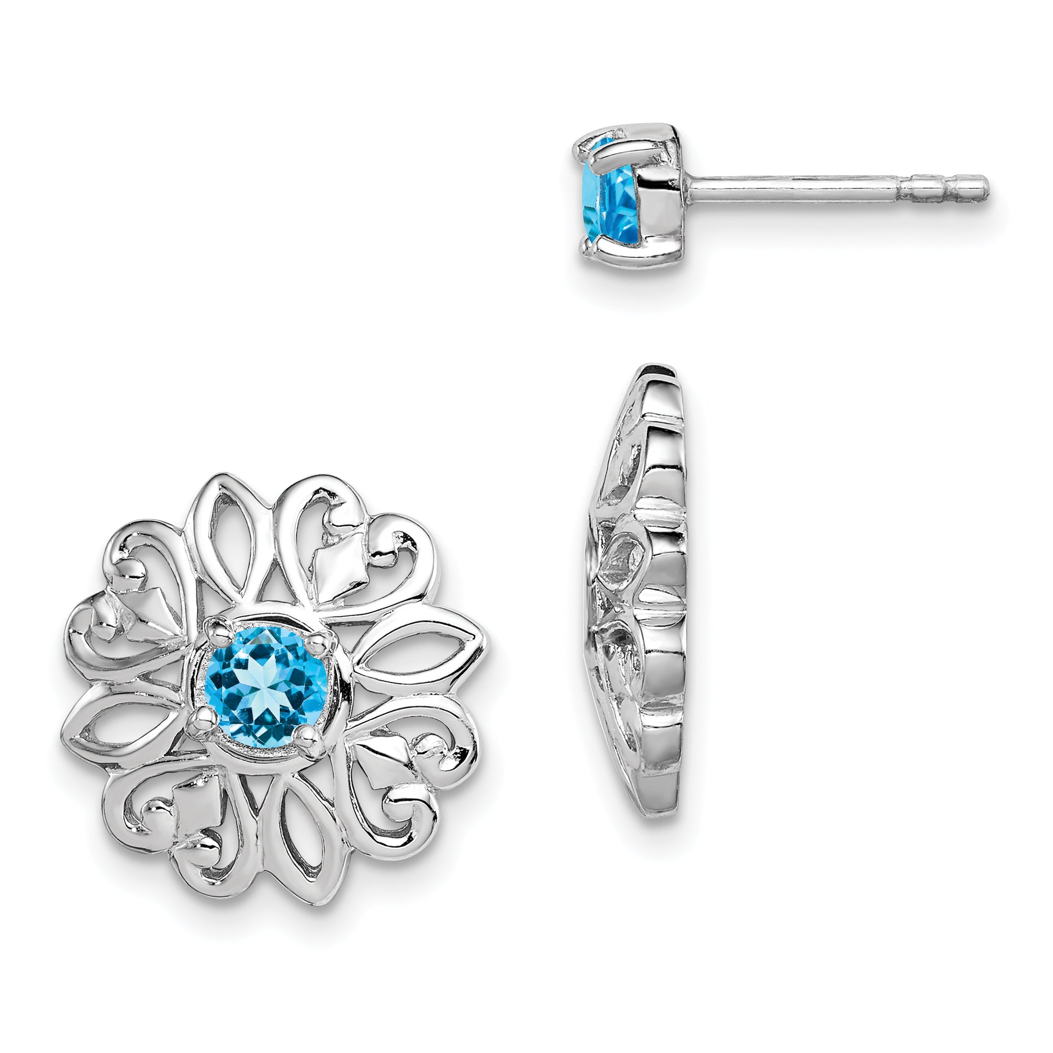 Sterling Silver Rhodium-plated Blue Topaz Studs with Earring Jackets Main image