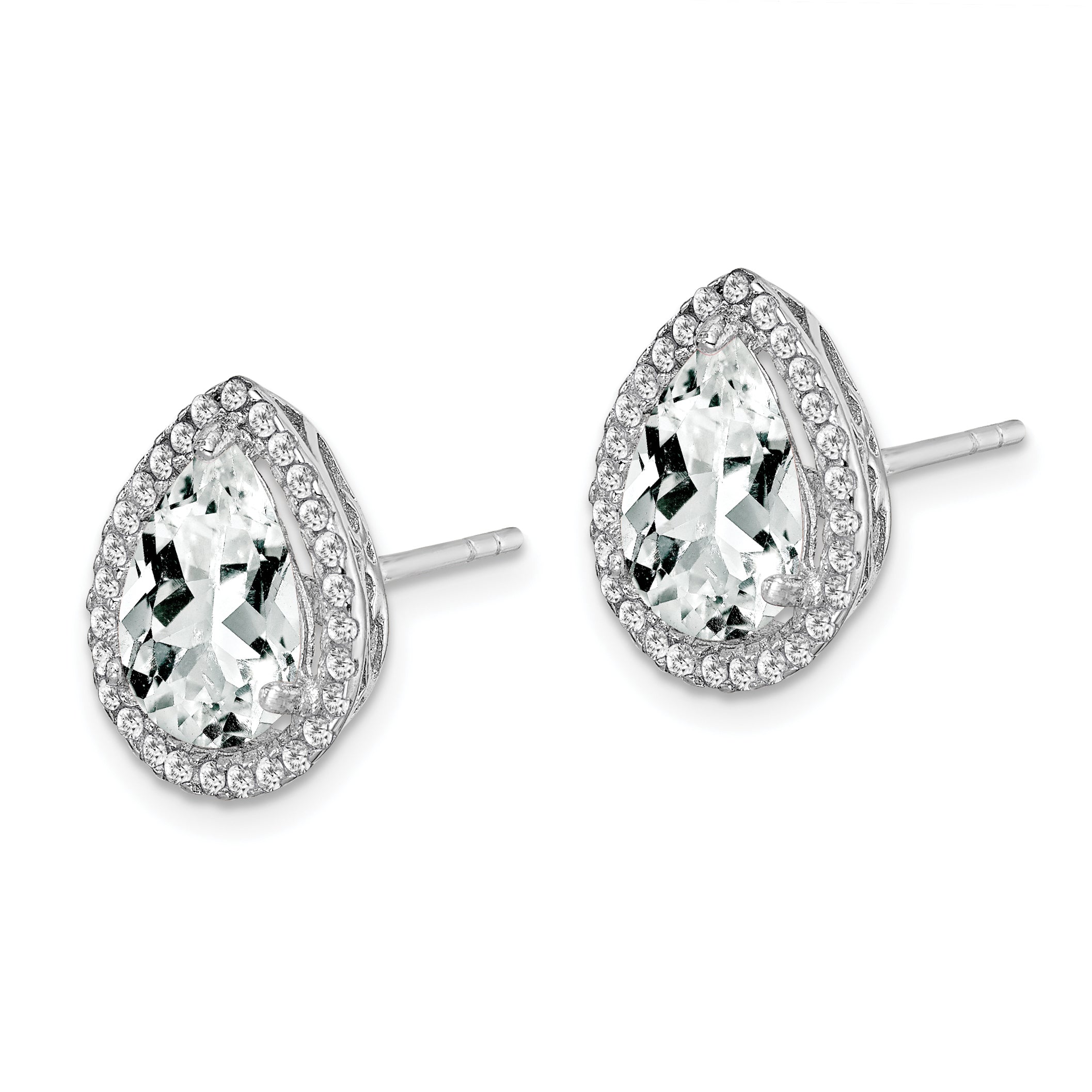 Sterling Silver Rhodium Created White Topaz & CZ Post Earrings Secondary image
