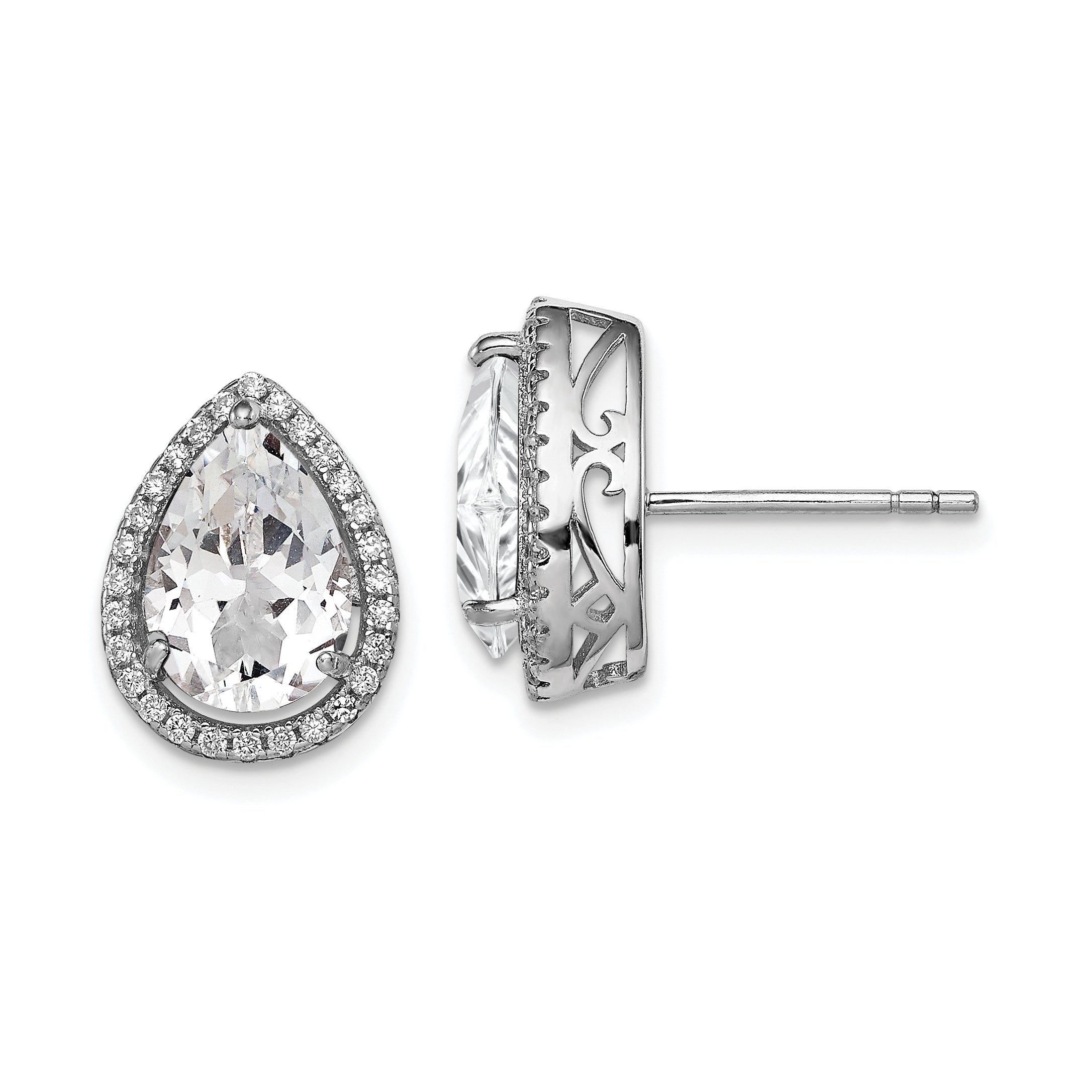 Sterling Silver Rhodium Created White Topaz & CZ Post Earrings Main image