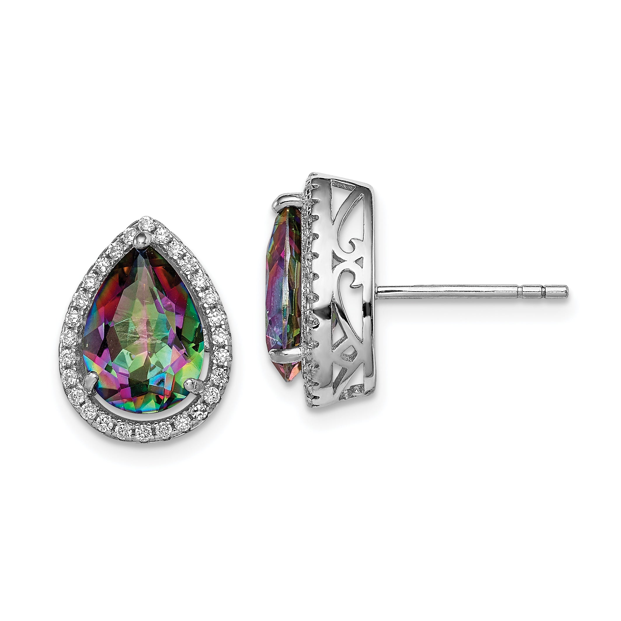 Sterling Silver Rhodium Polished Mystic Topaz & CZ Post Earrings Main image