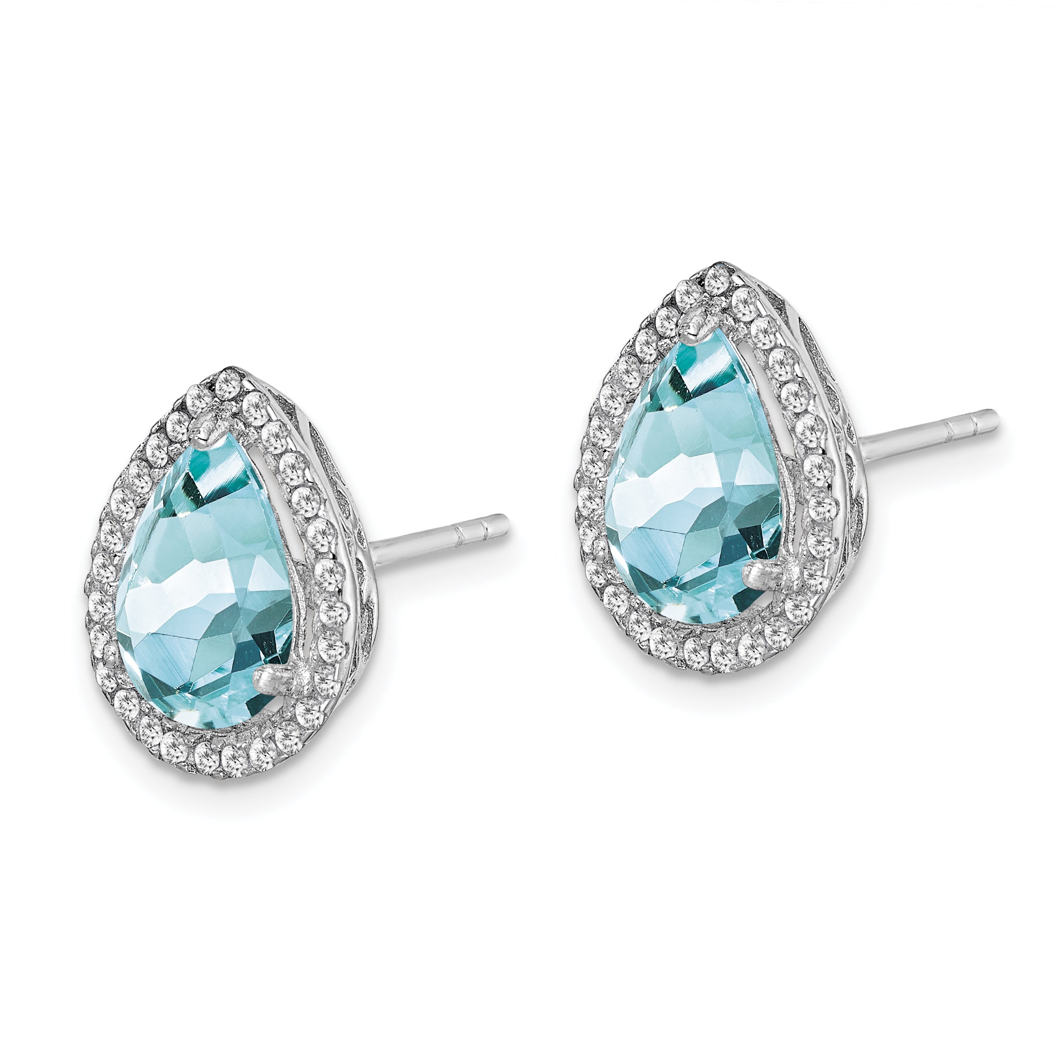 Sterling Silver Rhodium Created Aquamarine & CZ Post Earrings Secondary image