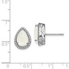 Sterling Silver Rhodium Polished Simulated Opal & CZ Post Earrings