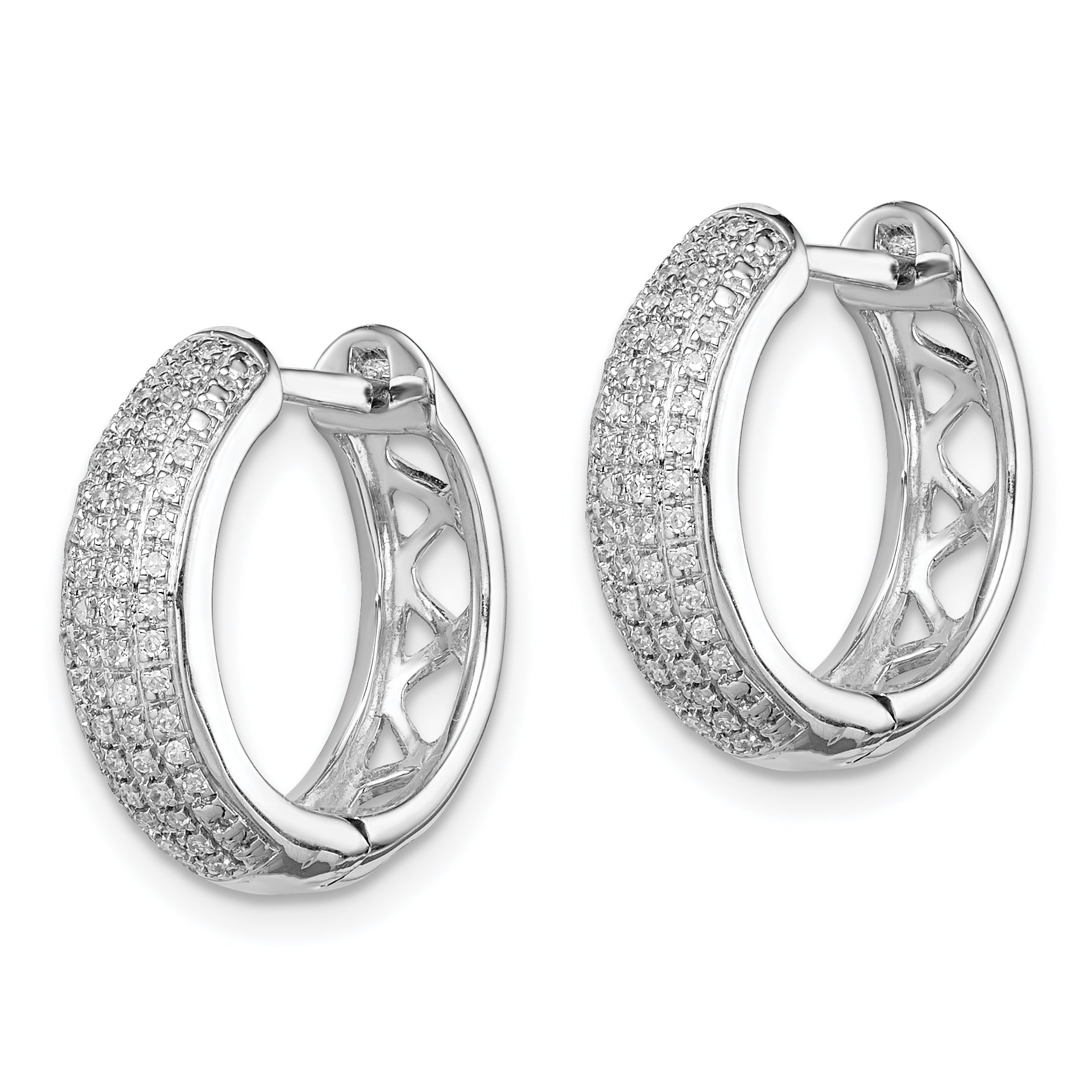 Sterling Silver Rhodium Diam. Hinged Hoop Earrings Secondary image
