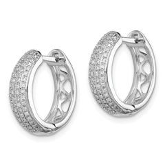 Sterling Silver Rhodium Diam. Hinged Hoop Earrings