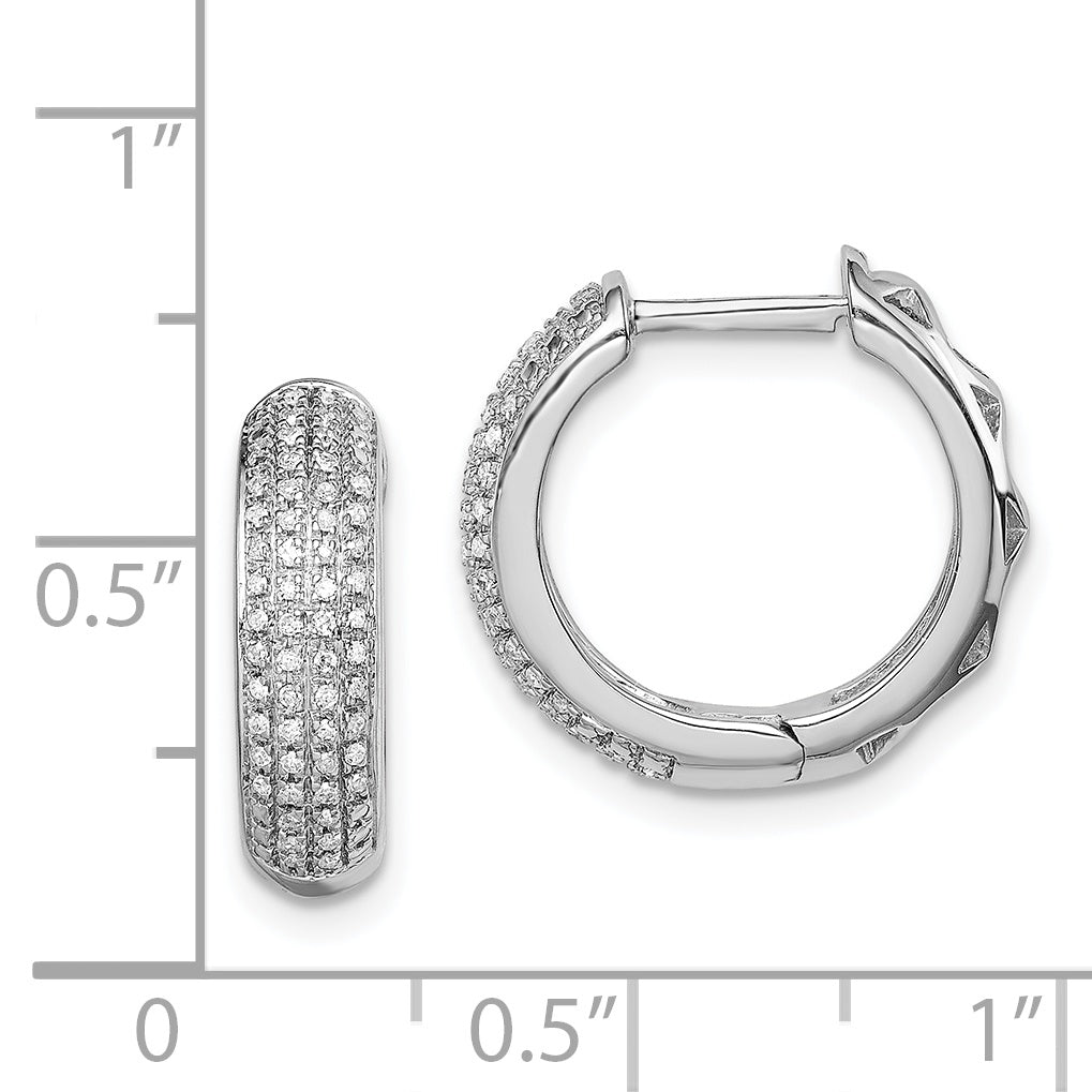 Sterling Silver Rhodium Diam. Hinged Hoop Earrings