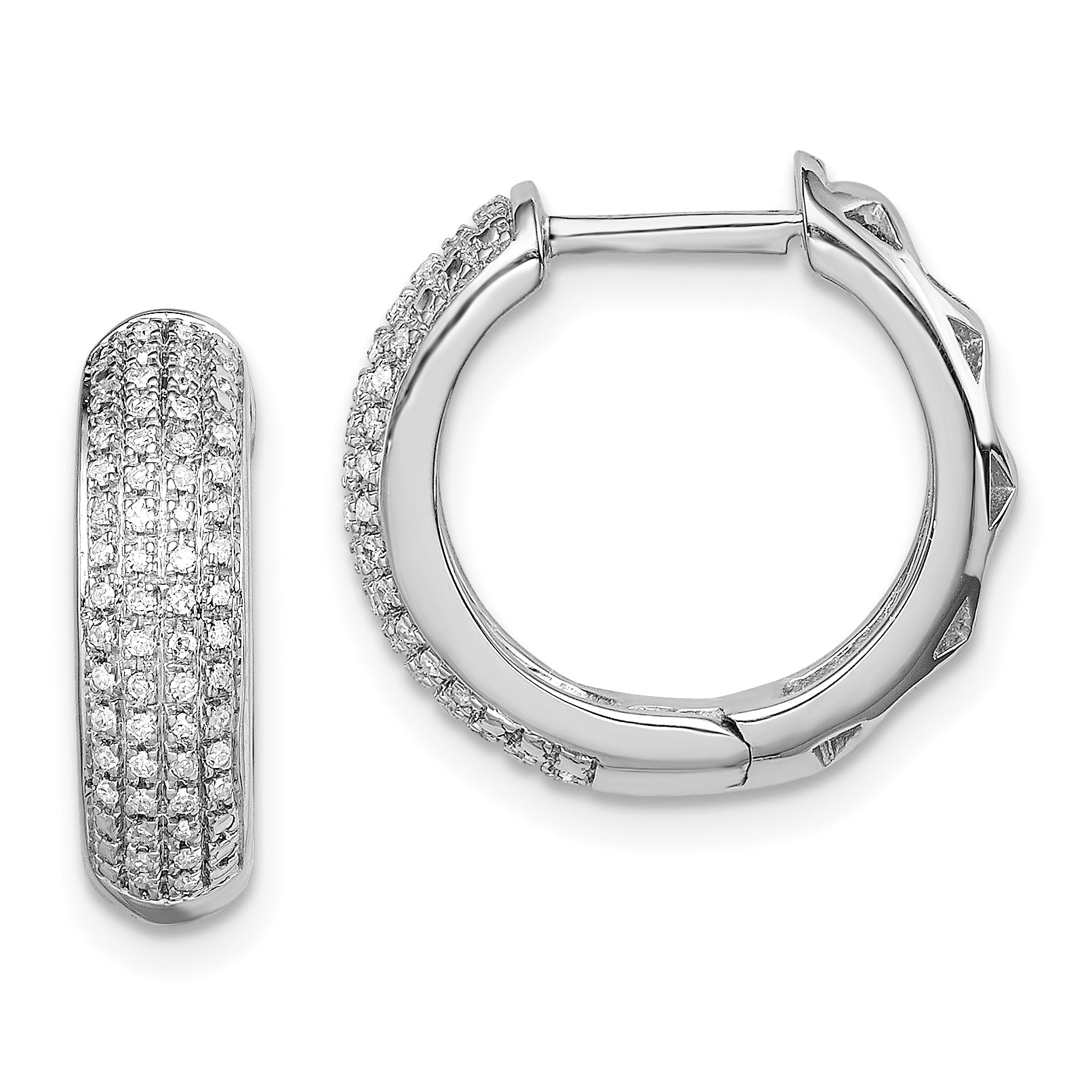 Sterling Silver Rhodium Diam. Hinged Hoop Earrings Main image