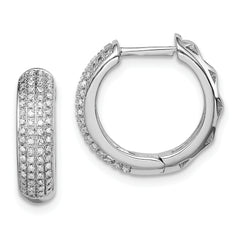 Sterling Silver Rhodium Diam. Hinged Hoop Earrings