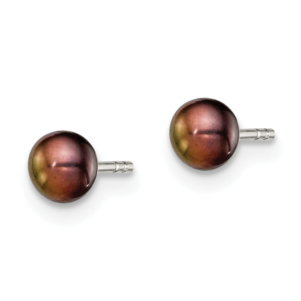 Sterling Silver Rh-plated 3-4mm Black FW Cultured Button Pearl Stud Earring Secondary image