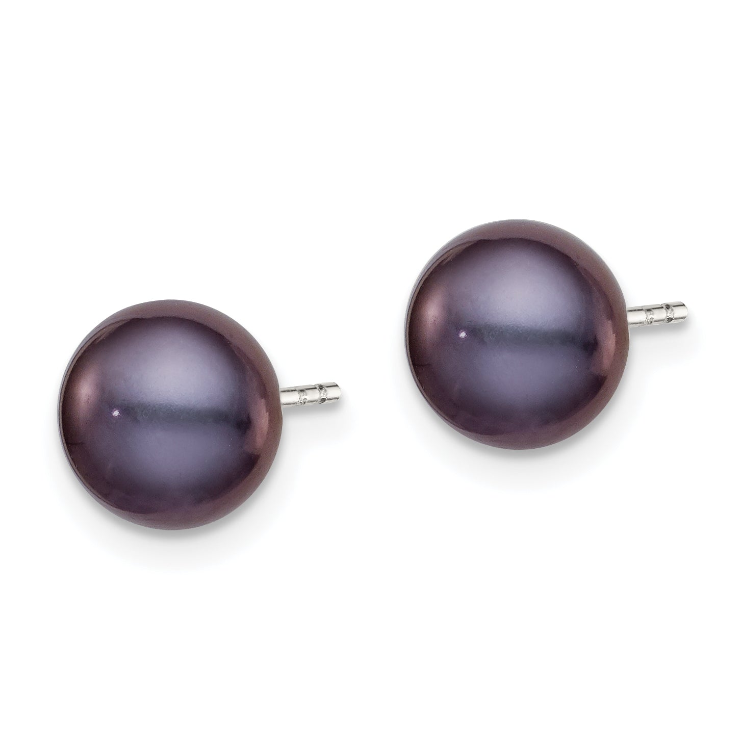 Sterling Silver Rh-plated 7-8mm Black FW Cultured Button Pearl Stud Earring Secondary image