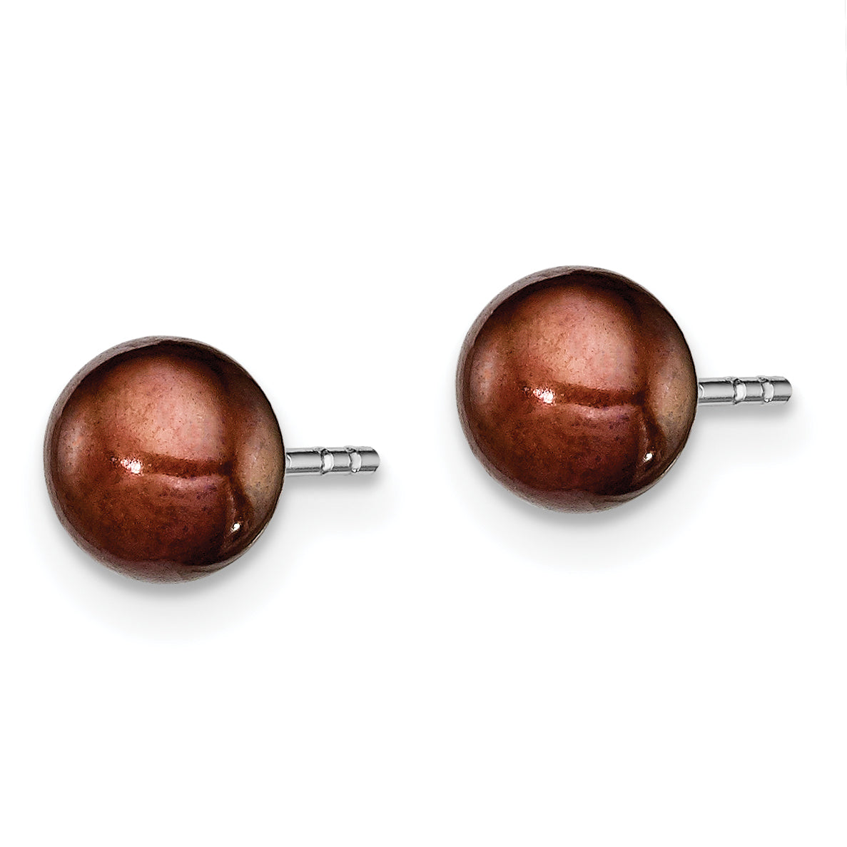 Sterling Silver Rh-plated 5-6mm Brown FW Cultured Button Pearl Stud Earring Secondary image