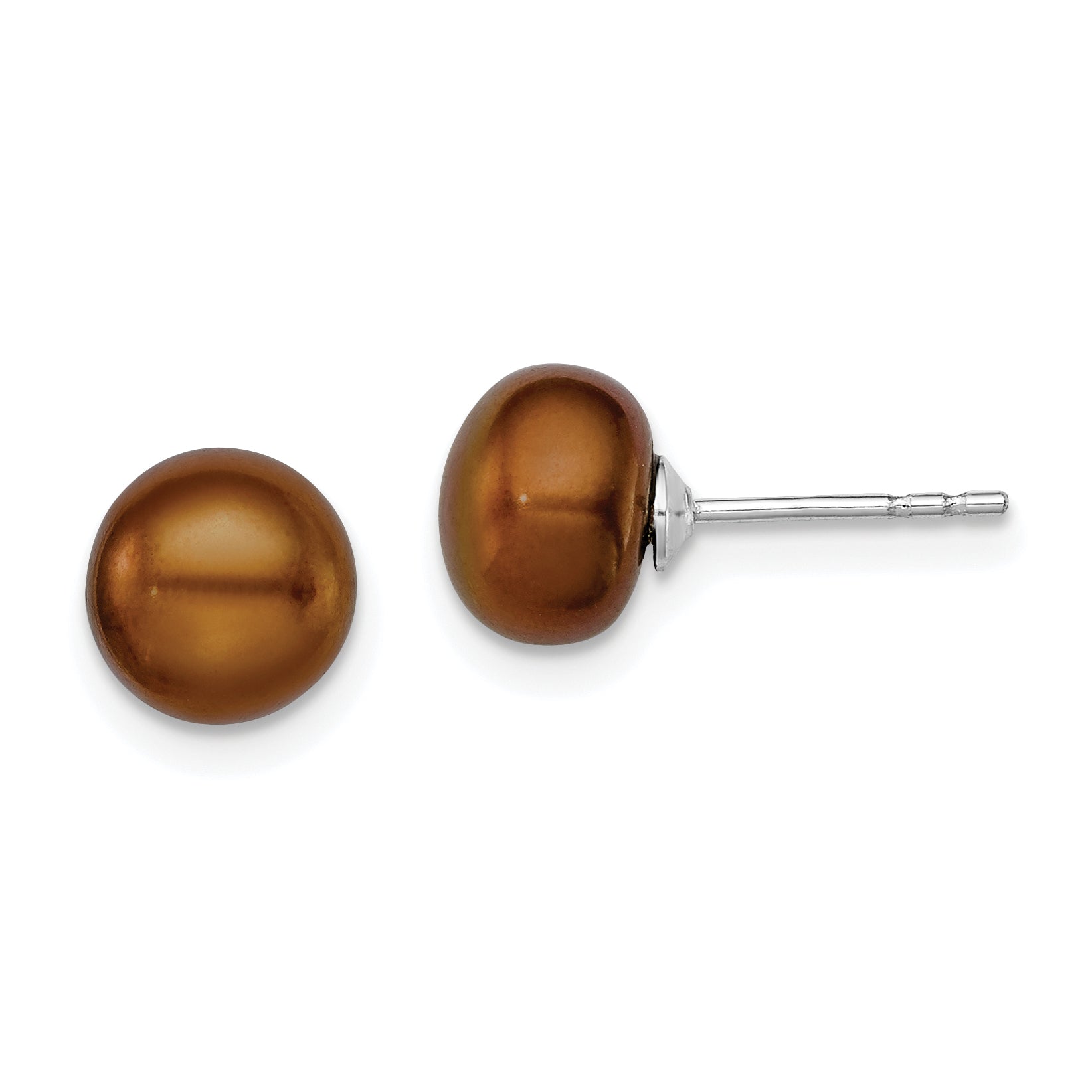 Sterling Silver Rh-plated 7-8mm Brown FW Cultured Button Pearl Stud Earring Main image