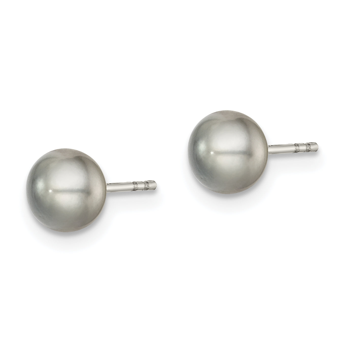 Sterling Silver Rh-plated 5-6mm Grey FW Cultured Button Pearl Stud Earrings Secondary image