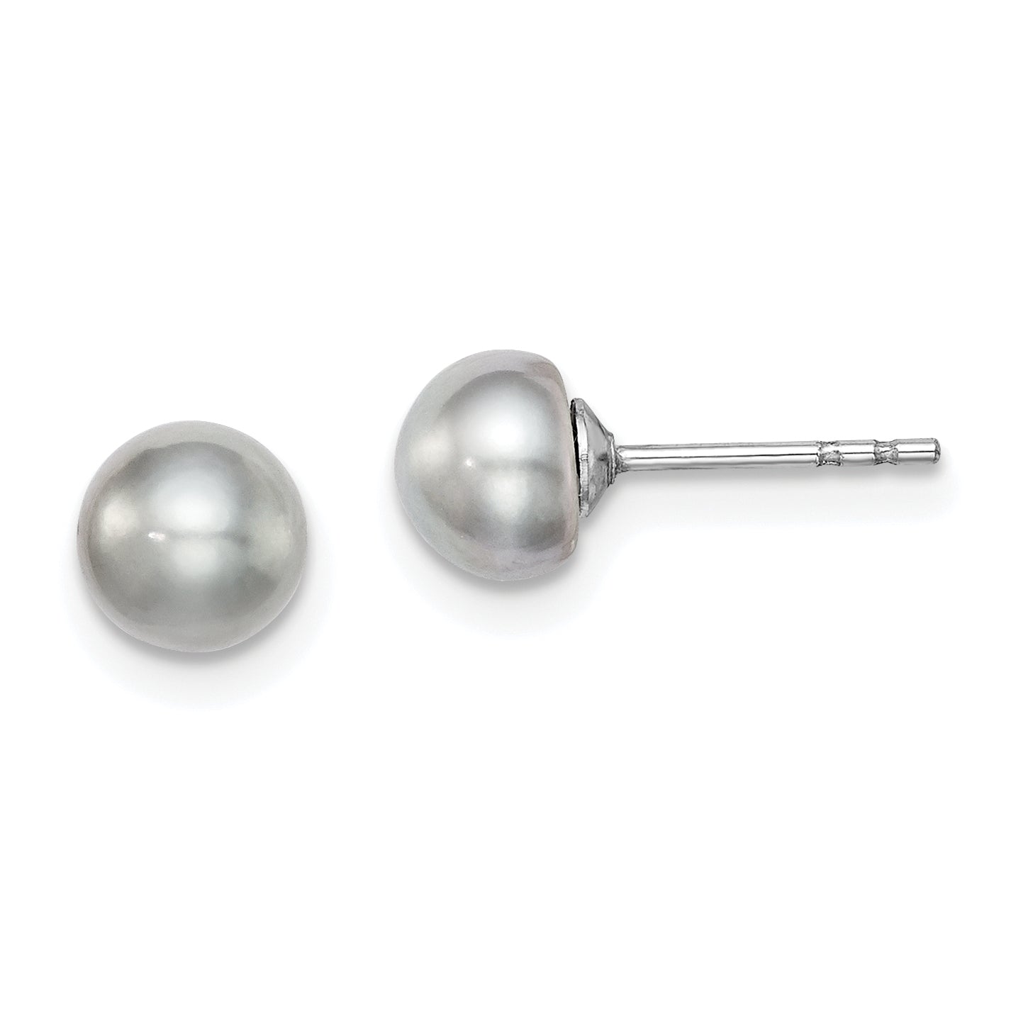 Sterling Silver Rh-plated 5-6mm Grey FW Cultured Button Pearl Stud Earrings Main image