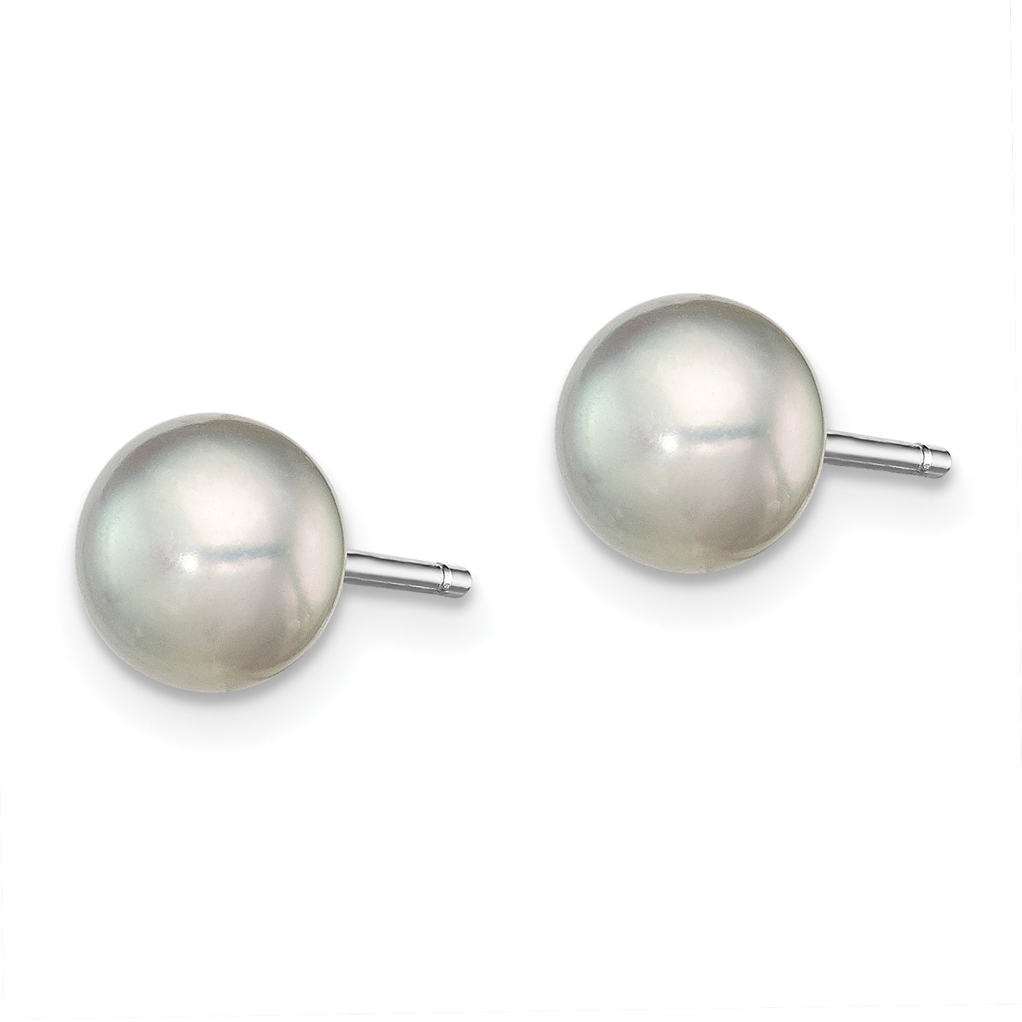 Sterling Silver Rh-plated 6-7mm Grey FW Cultured Button Pearl Stud Earrings Secondary image