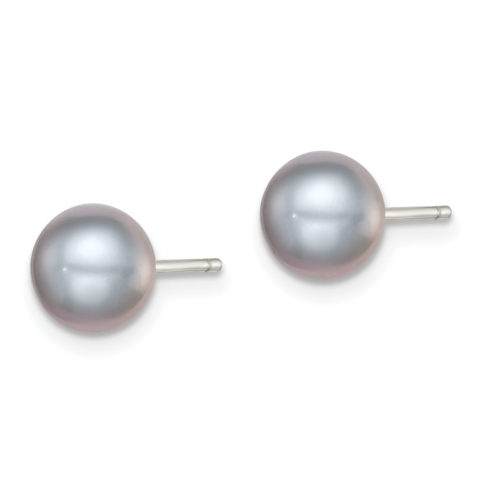 Sterling Silver Rh-plated 7-8mm Grey FW Cultured Button Pearl Stud Earrings Secondary image