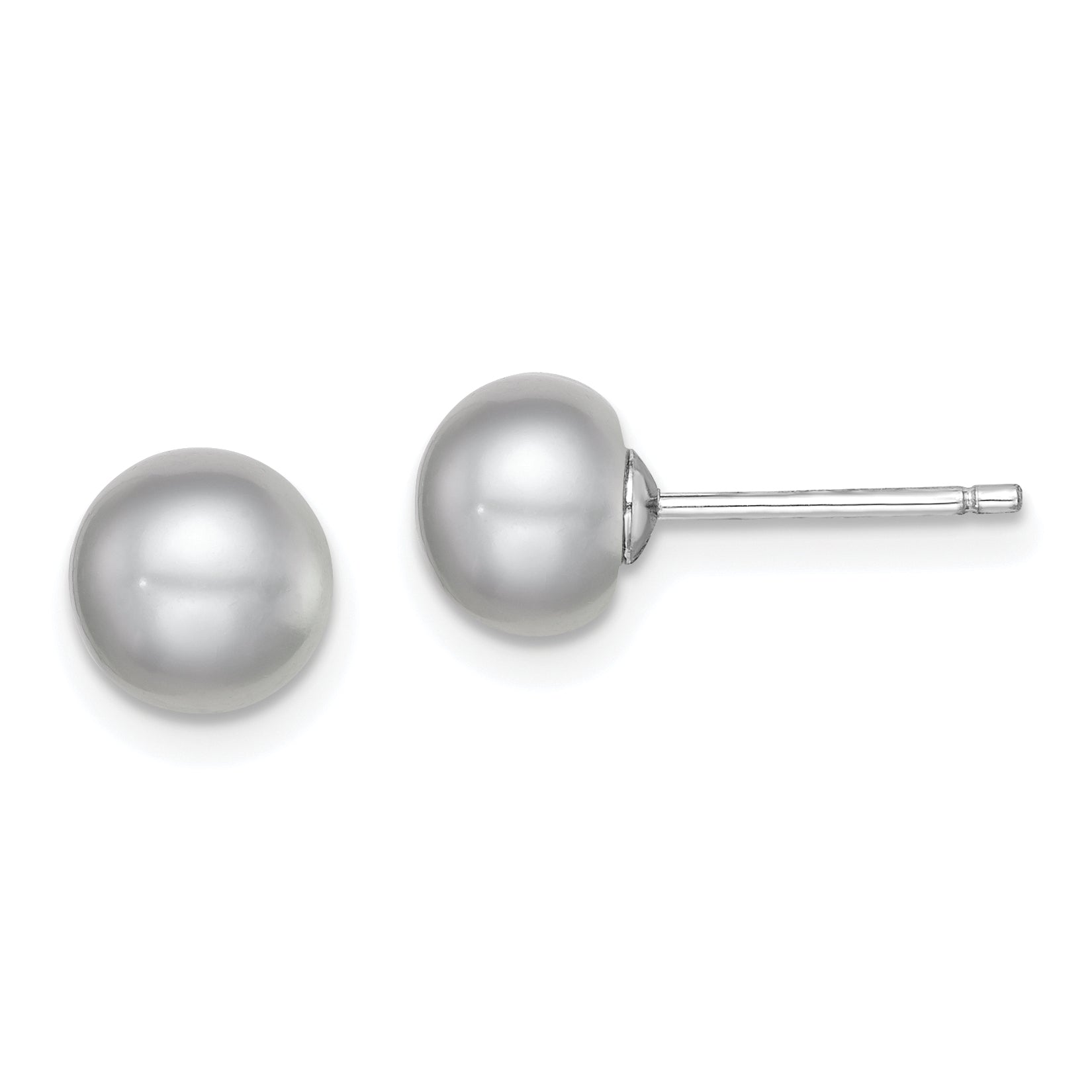 Sterling Silver Rh-plated 7-8mm Grey FW Cultured Button Pearl Stud Earrings Main image