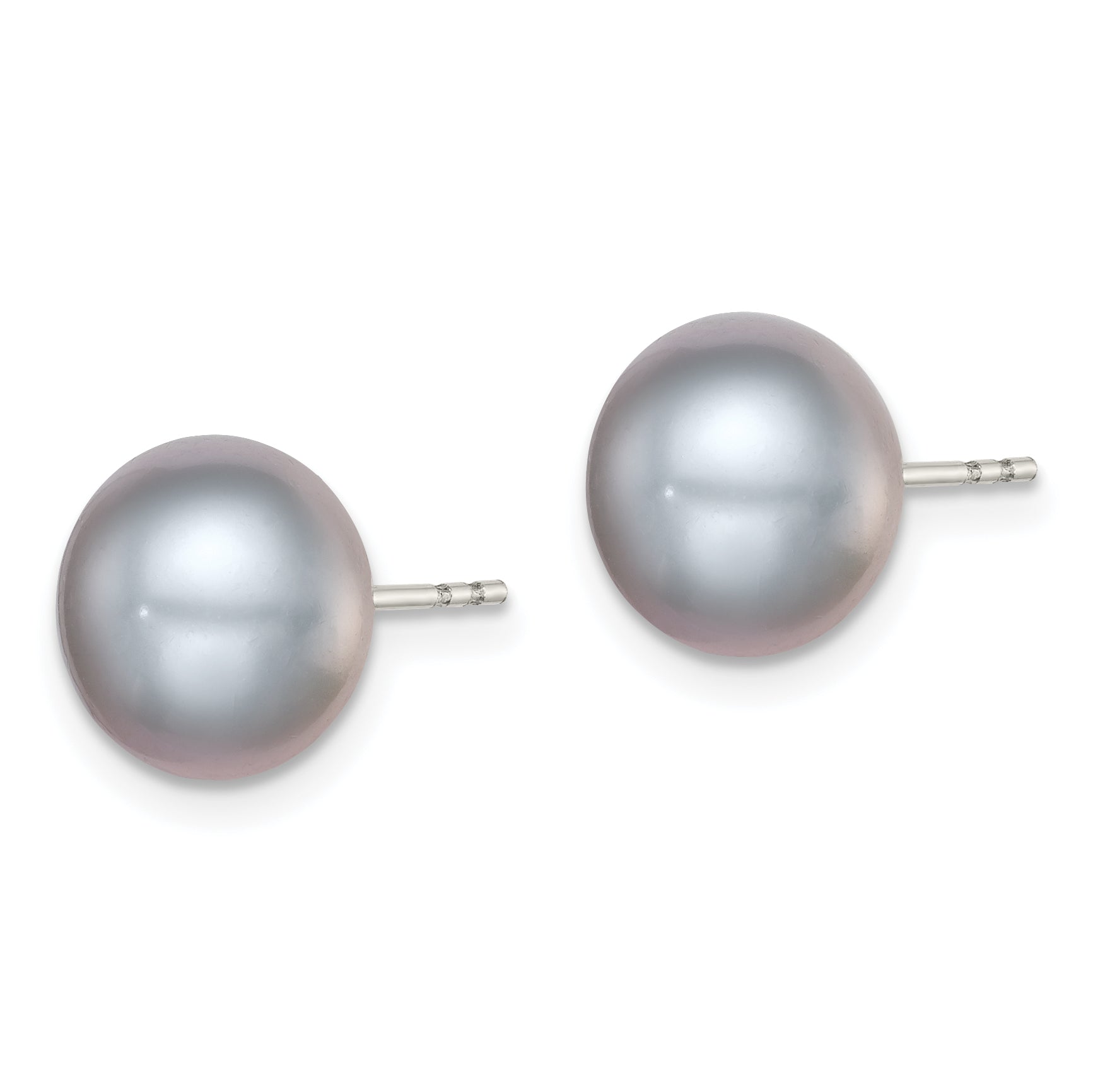 Sterling Silver Rh-plated 9-10mm Grey FW Cultured Button Pearl Stud Earring Secondary image