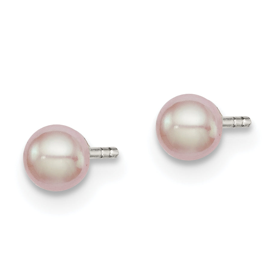 Sterling Silver Rh-plated 3-4mm Pink FW Cultured Button Pearl Stud Earrings Secondary image