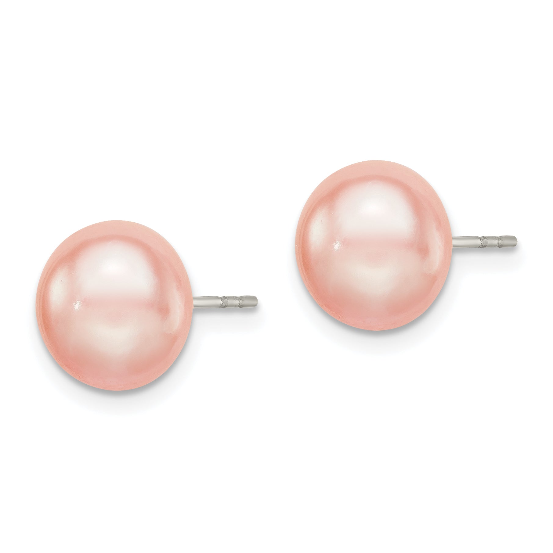 Sterling Silver Rh-plated 9-10mm Pink FW Cultured Button Pearl Stud Earring Secondary image