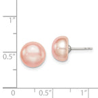 Sterling Silver Rh-plated 9-10mm Pink FW Cultured Button Pearl Stud Earring