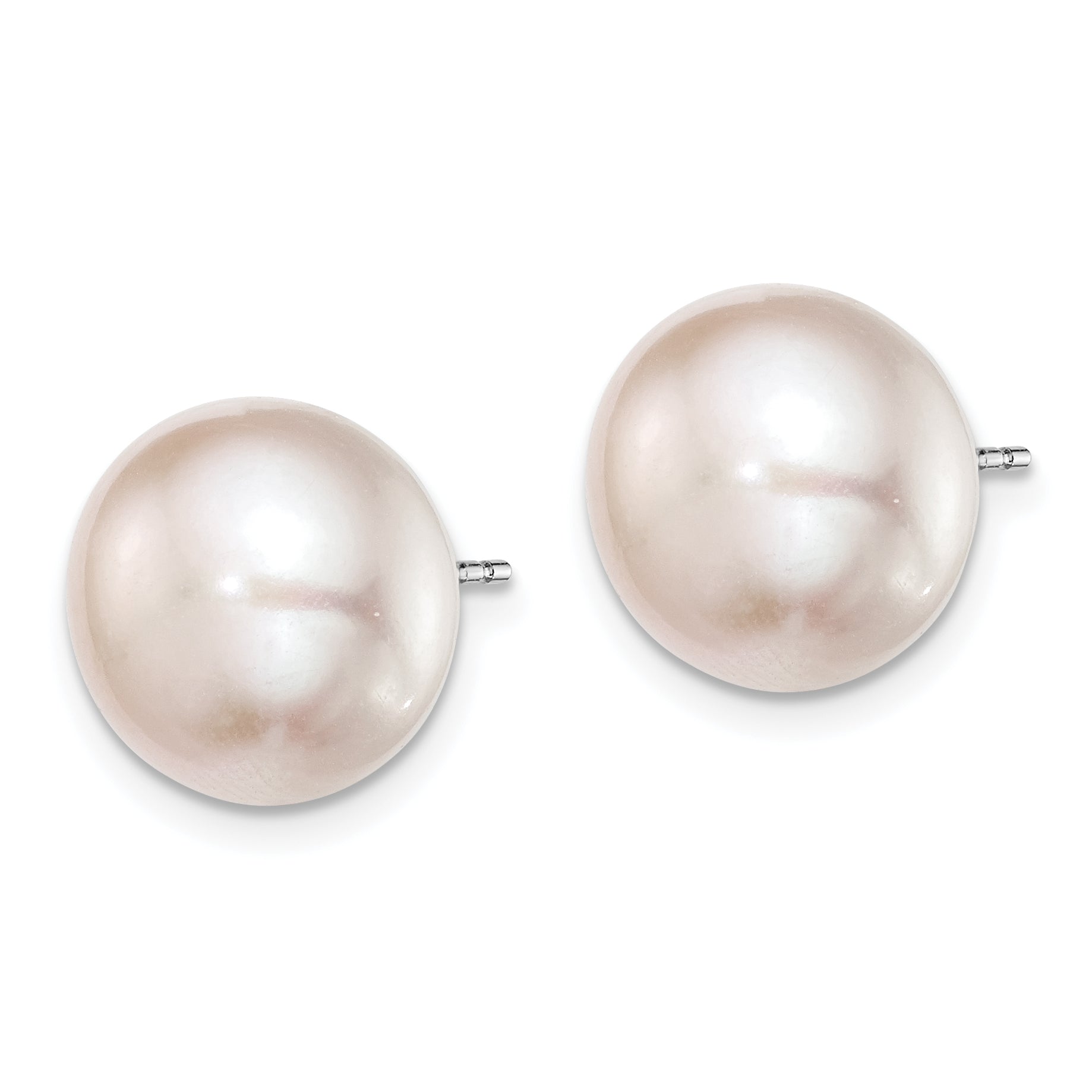Sterling Silver Rh-pl 11-12mm Pink FW Cultured Button Pearl Stud Earrings Secondary image