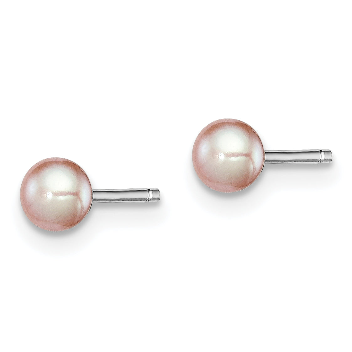 Sterling Silver Rh-plated 3-4mm Purple FWC Button Pearl Earrings Secondary image